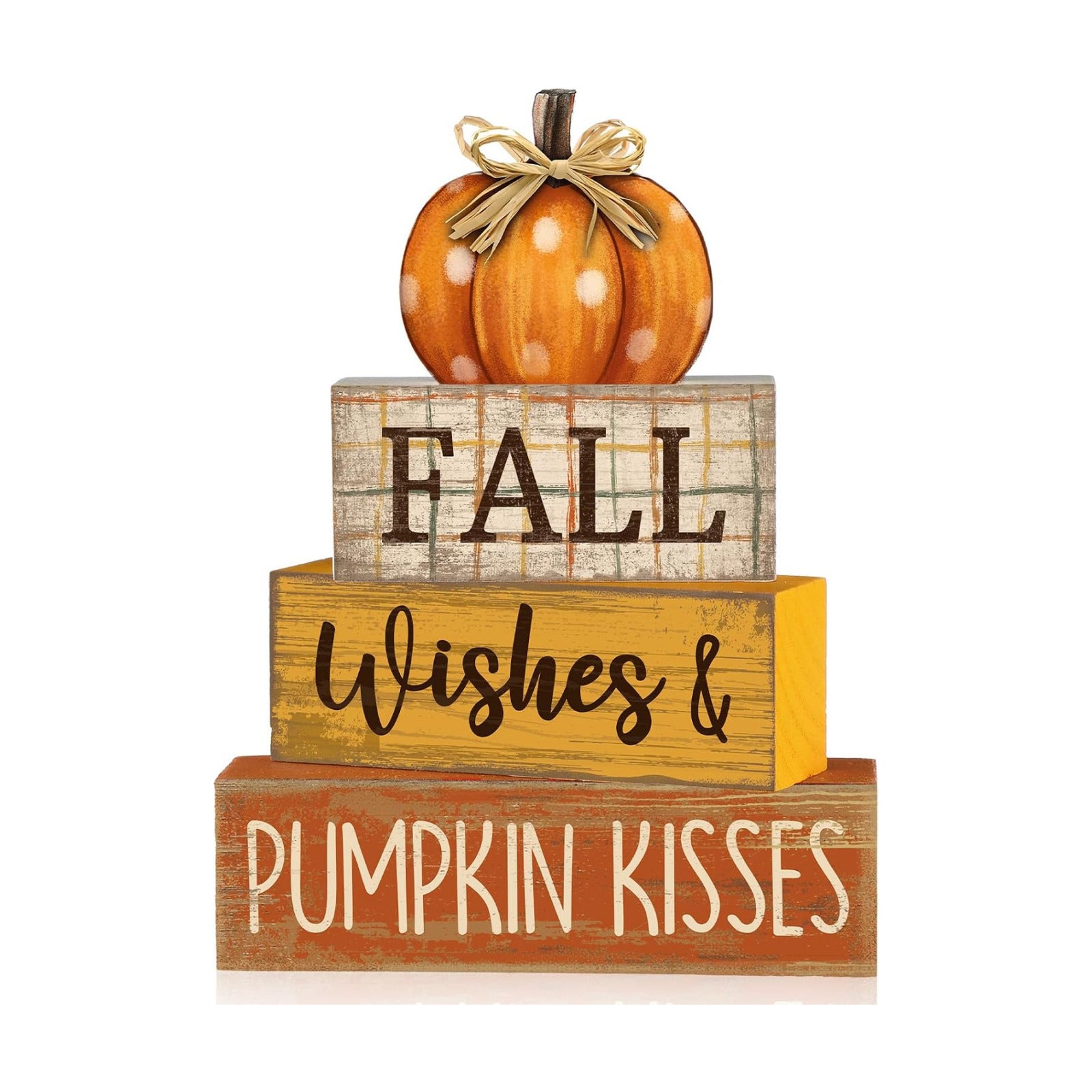 Moucuny 4 Pcs Fall Pumpkin Decor Fall Decorations for Home Wooden Pumpkin Decor Thanksgiving Table Centerpiece Rustic