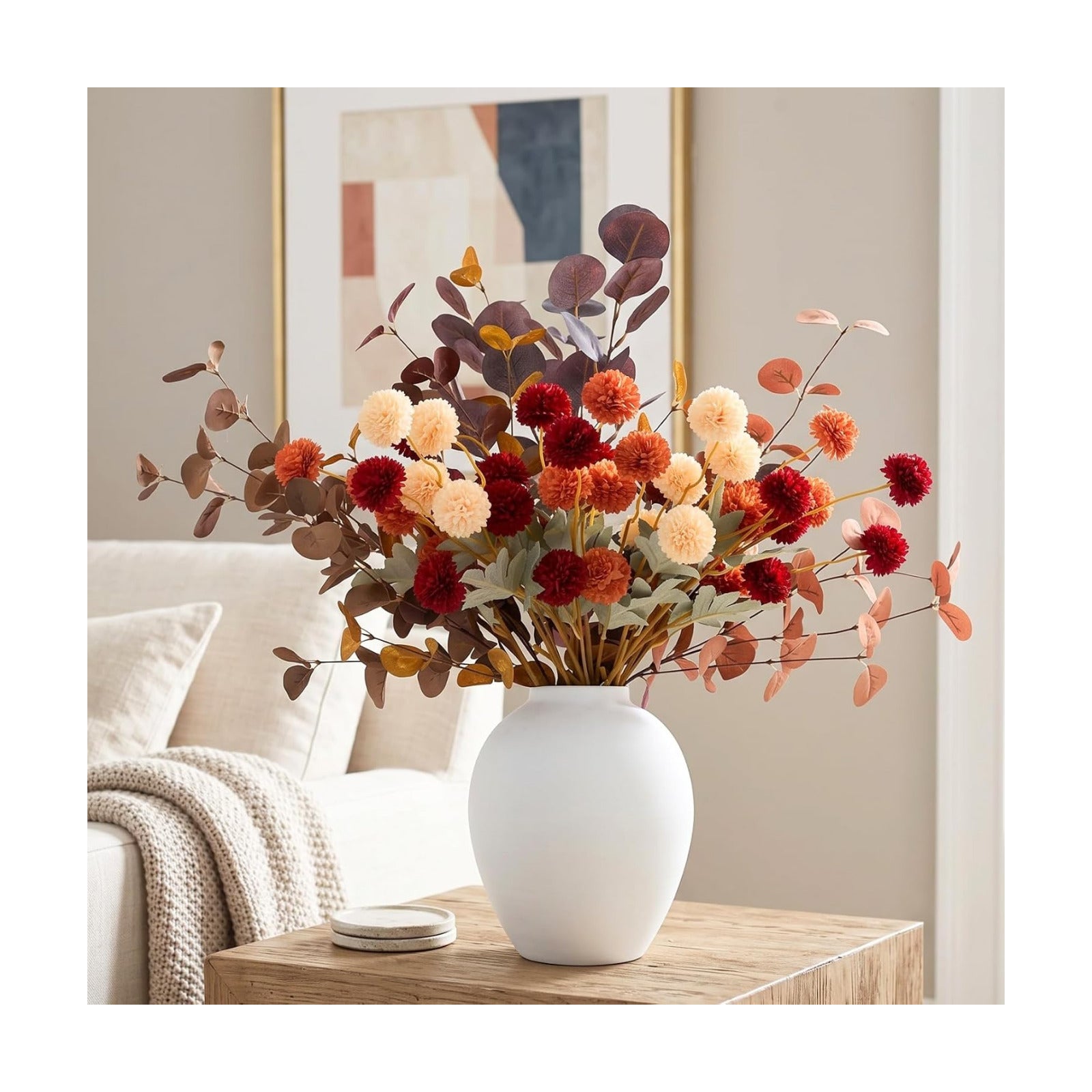 Orange Fall Flower Arrangement with Vase, Fall Centerpieces For Tables