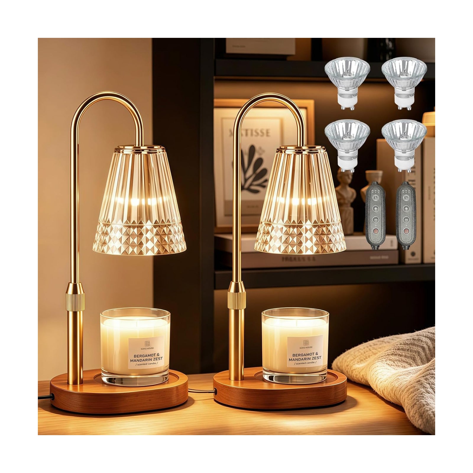 Candle Warmer Lamp with Timer, Dimmable Wax Warmer for Candles, Gift | Flameless top-down wax melting — no fire, smoke