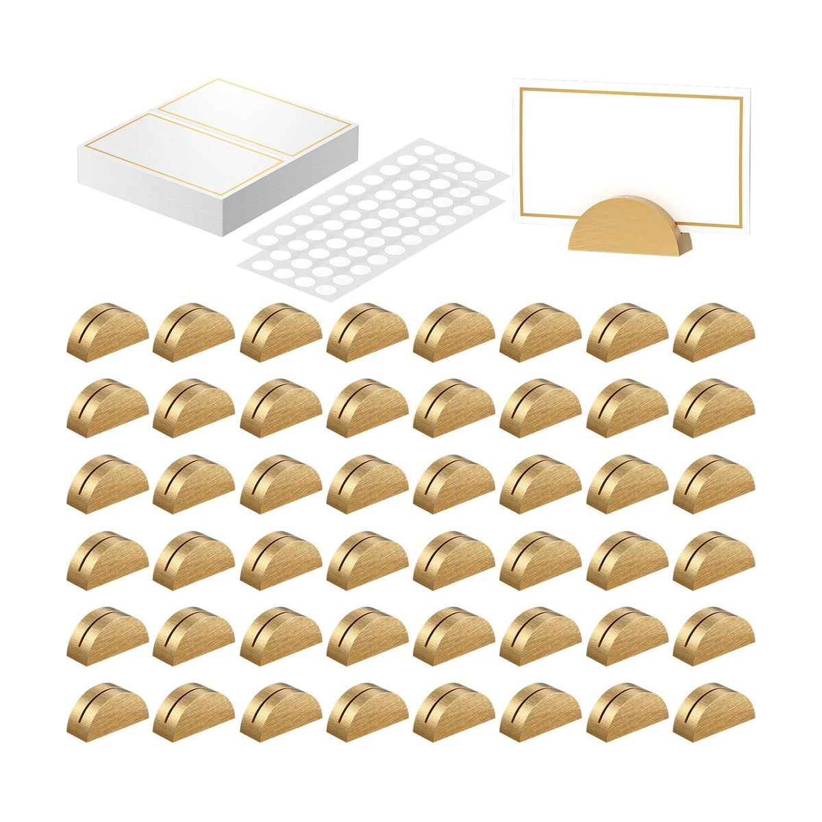 Uniclife 48 Pcs Place Card Holders for Wedding Party Tables | gold wood place card holders include 48 name cards and