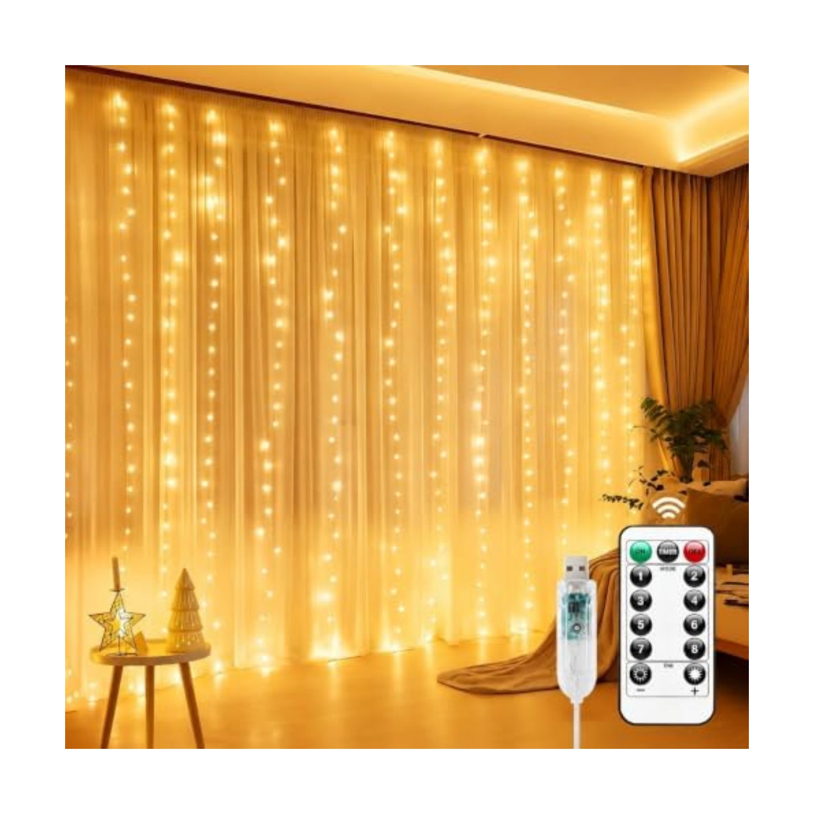 Minetom Curtain Lights, 300 LED Dimmable Twinkle Fairy Lights, 8 Modes