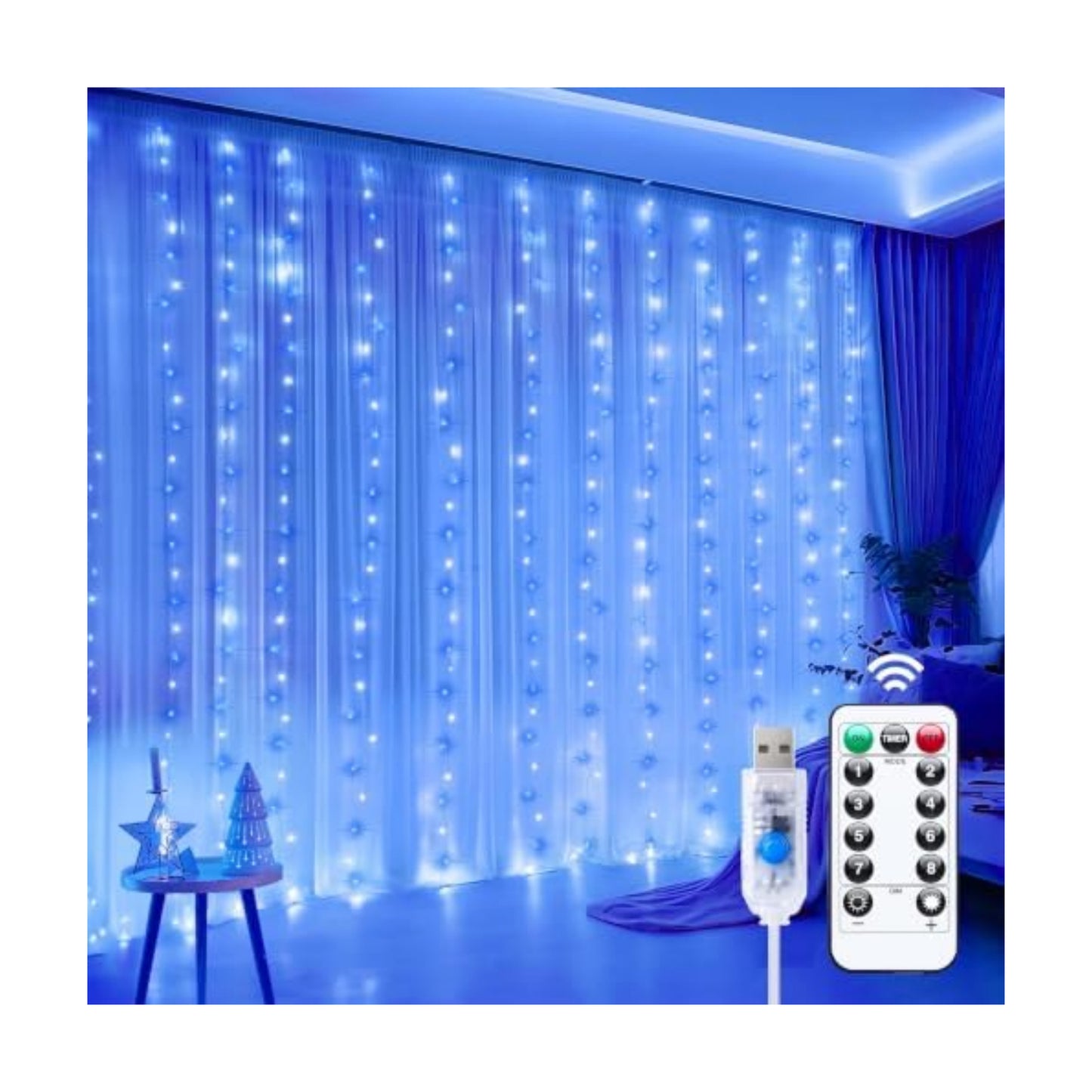 Minetom Curtain Lights, 300 LED Dimmable Twinkle Fairy Lights, 8 Modes