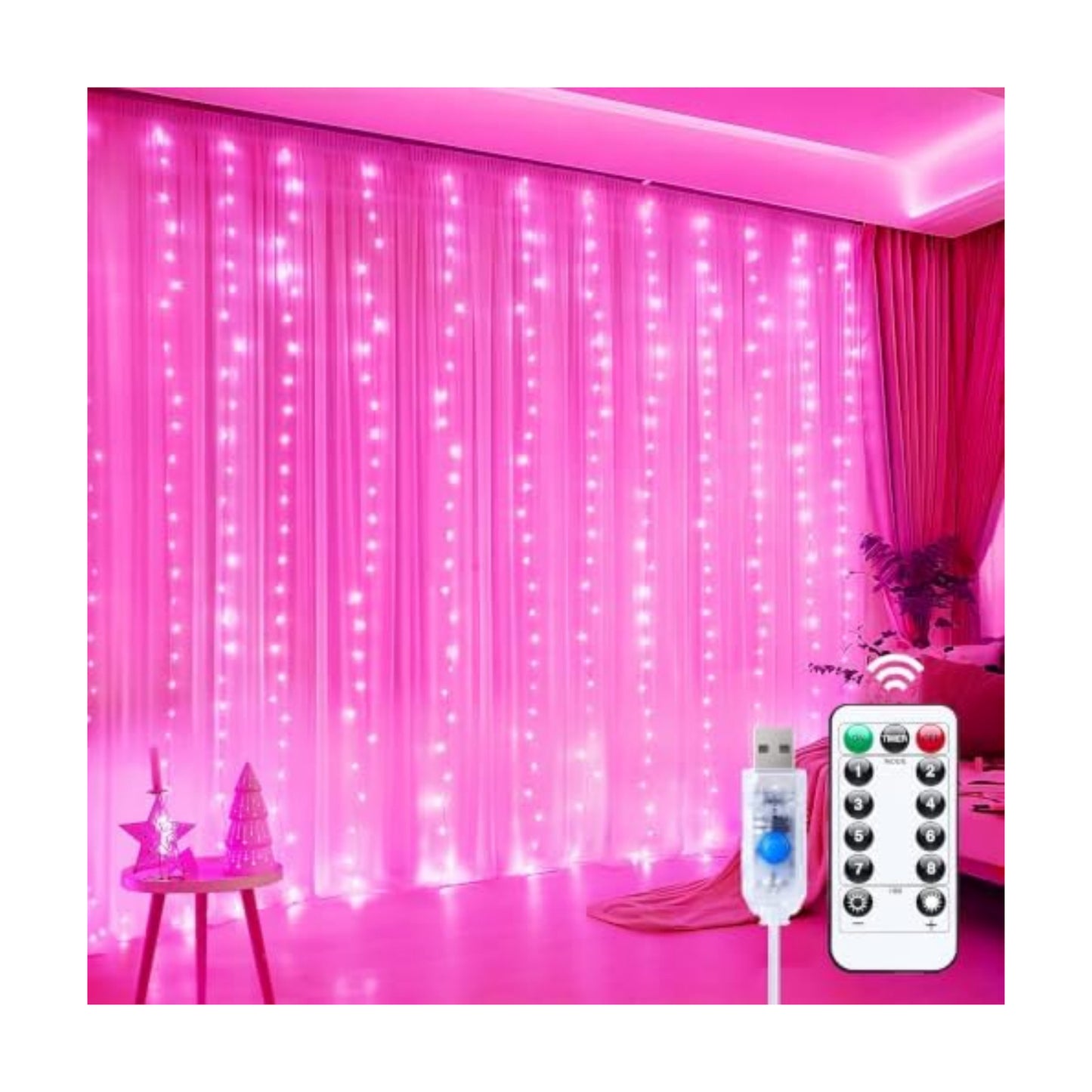 Minetom Curtain Lights, 300 LED Dimmable Twinkle Fairy Lights, 8 Modes