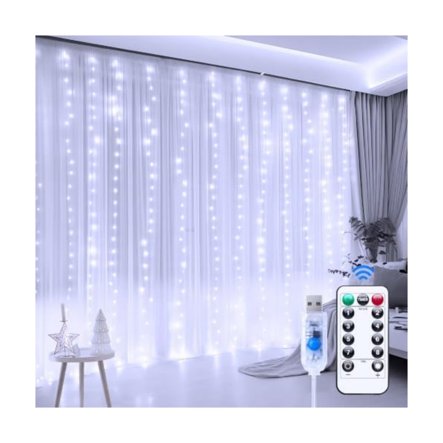 Minetom Curtain Lights, 300 LED Dimmable Twinkle Fairy Lights, 8 Modes