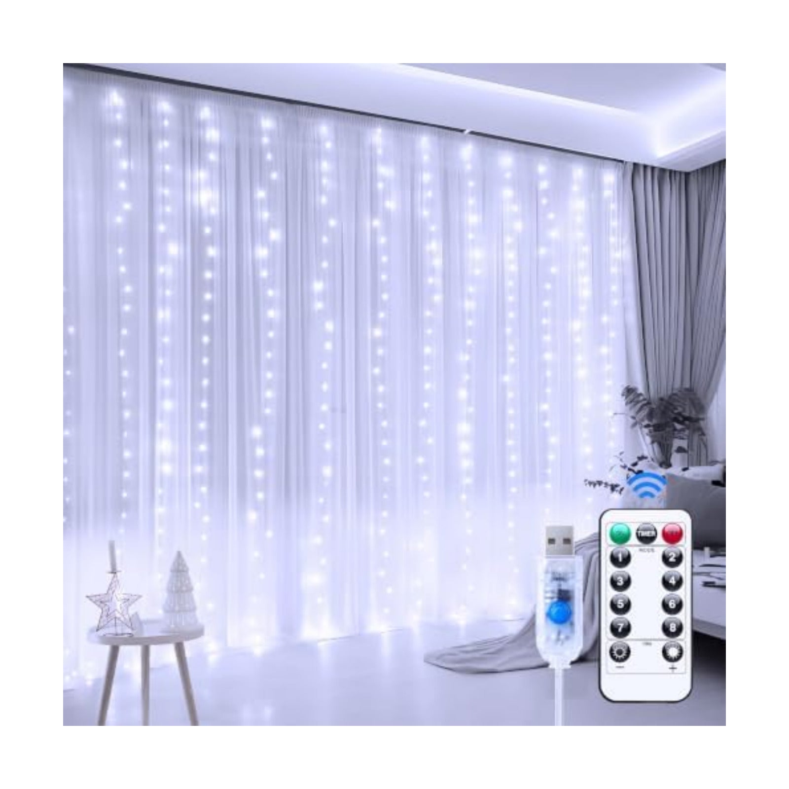 Minetom Curtain Lights, 300 LED Dimmable Twinkle Fairy Lights, 8 Modes