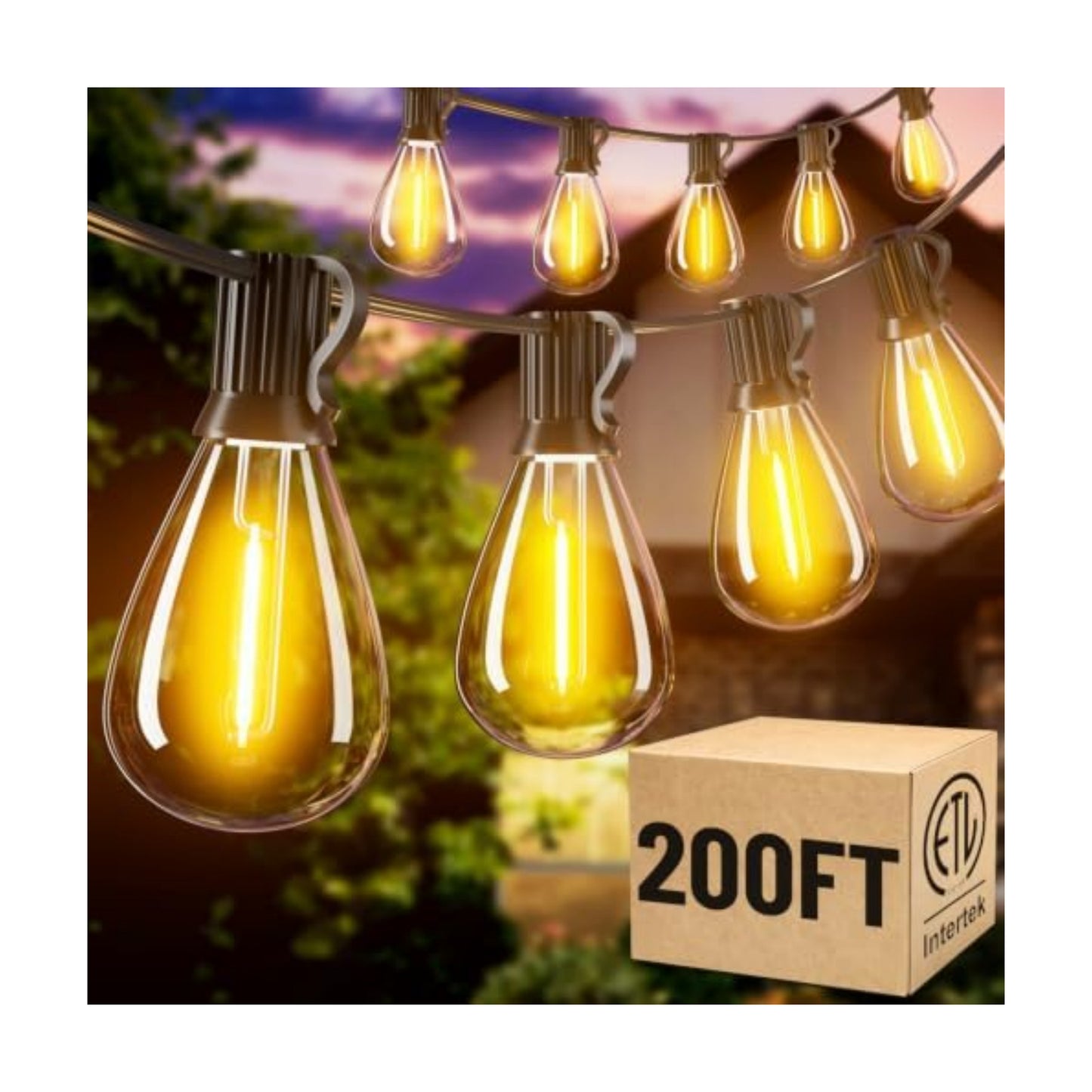 200FT LED Outdoor String Lights with 60+2 Edison Shatterproof Waterproof Bulbs, 2700K Commercial Grade Patio Lights