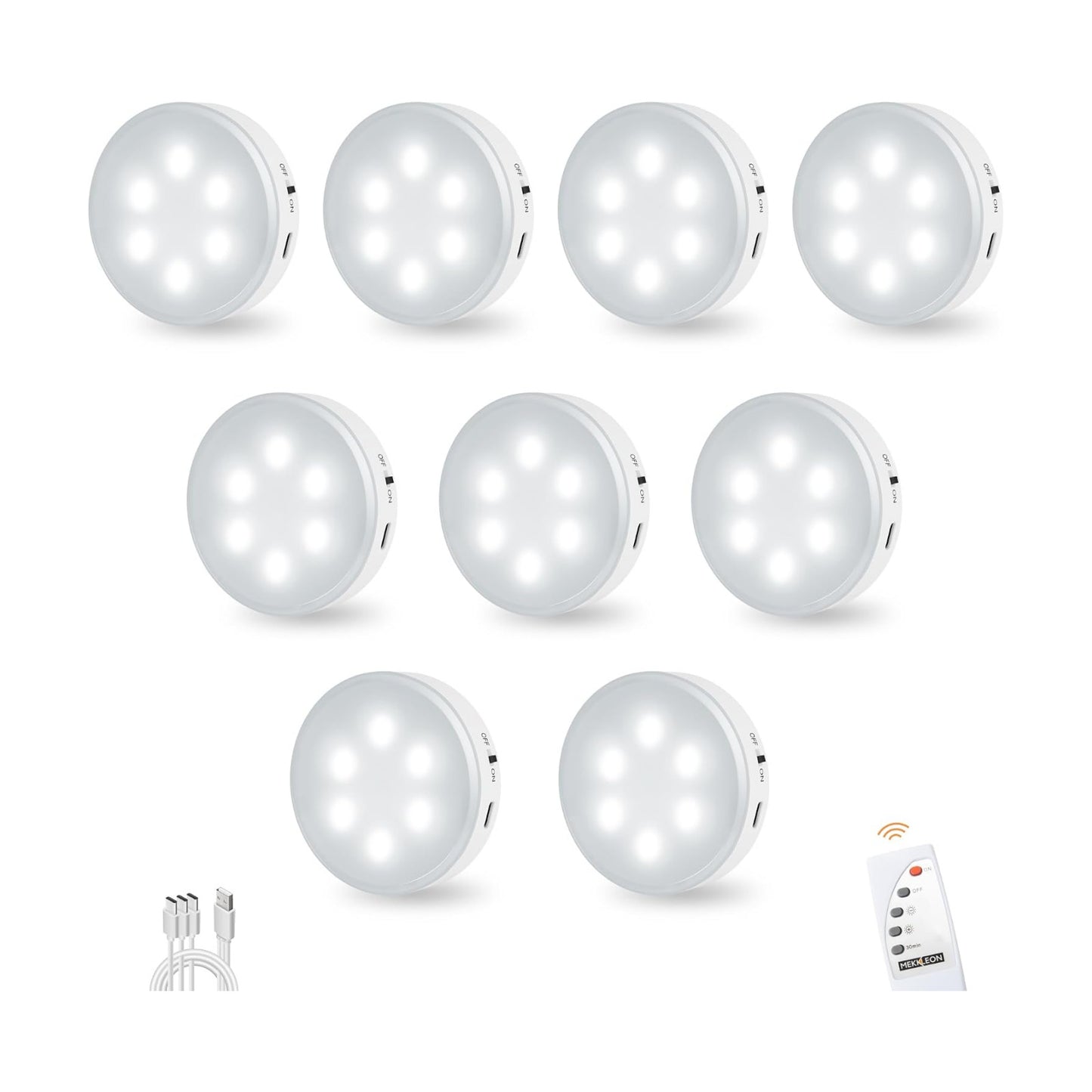 Puck Lights with Remote Control,1000mAh Rechargeable Under Cabinet Lighting,LED Closet Lights,9Pack Night