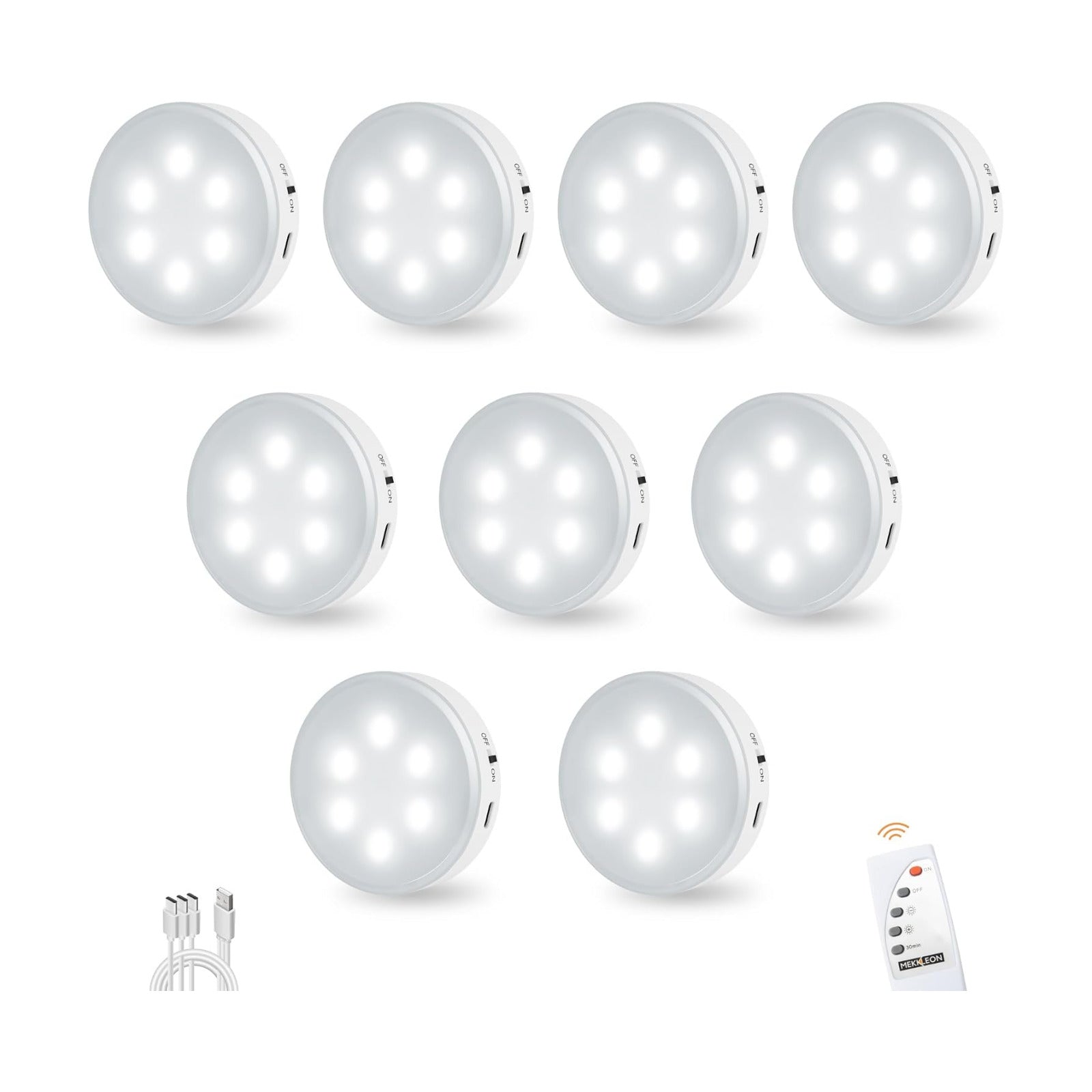 Puck Lights with Remote Control,1000mAh Rechargeable Under Cabinet Lighting,LED Closet Lights,9Pack Night