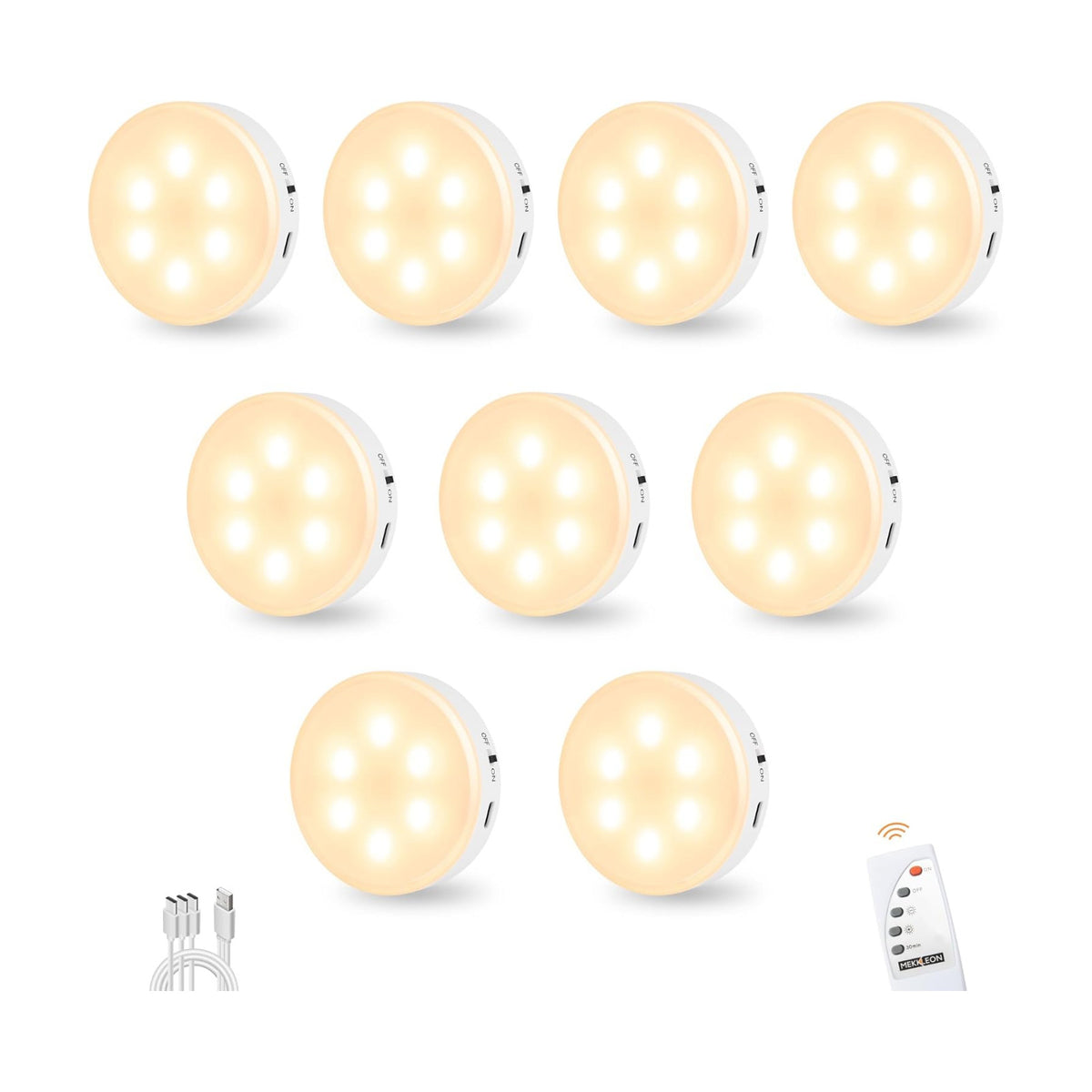 Puck Lights with Remote Control,1000mAh rechargeable under cabinet lighting,LED Closet Lights,9Pack Tap Light,Cordless