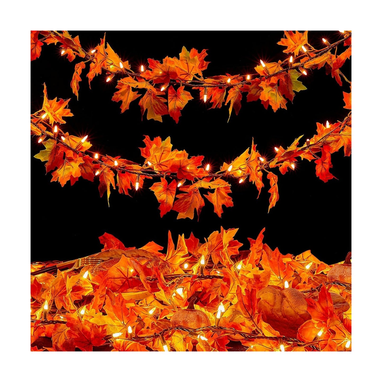 Fall Decorations for Home 9FT Plug in Fall Lights with 50 Orange Incandescent Bulbs UL Certified Connectable Lighted