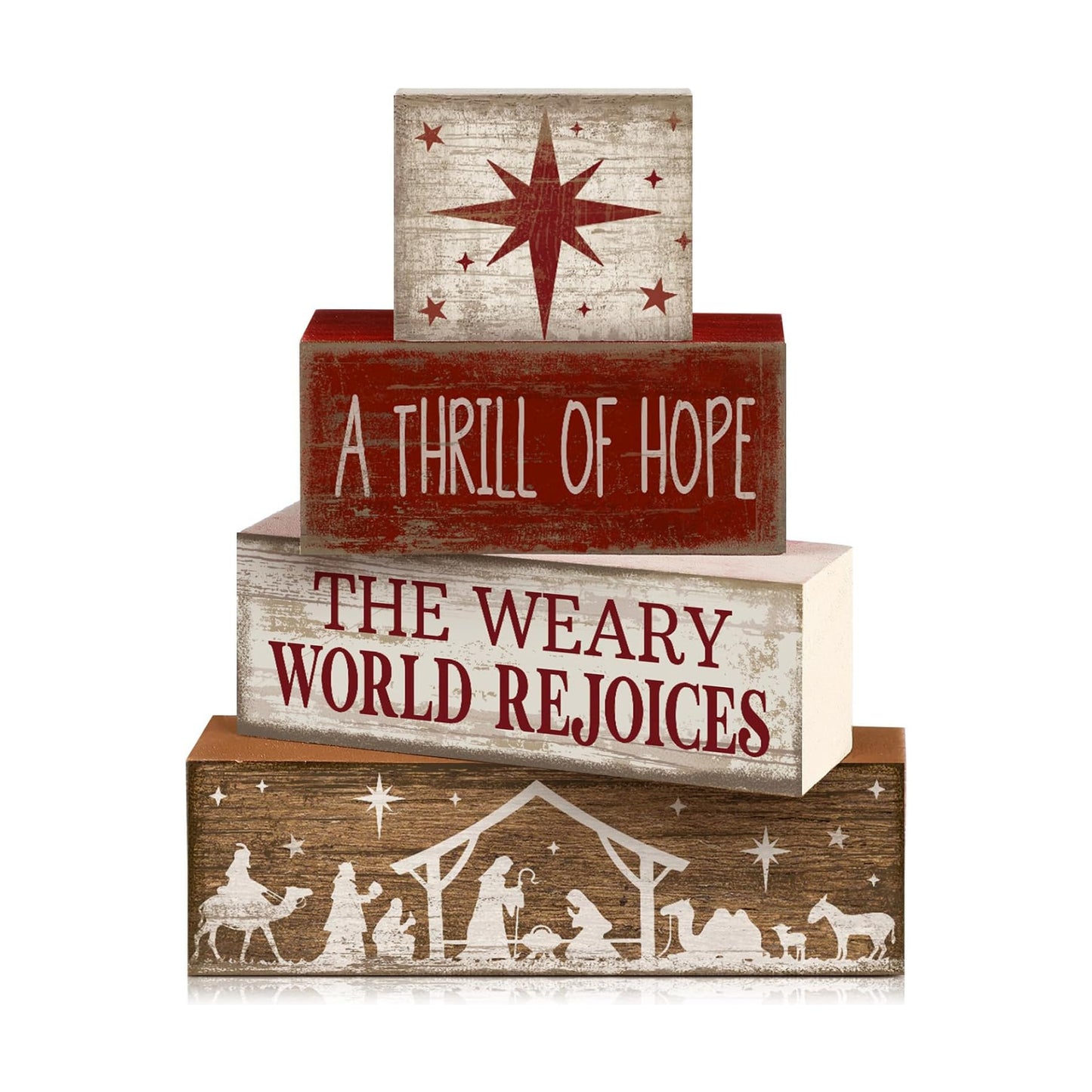 Lineshading 4 Pcs Christmas Table Decorations, Nativity Wooden Block Signs