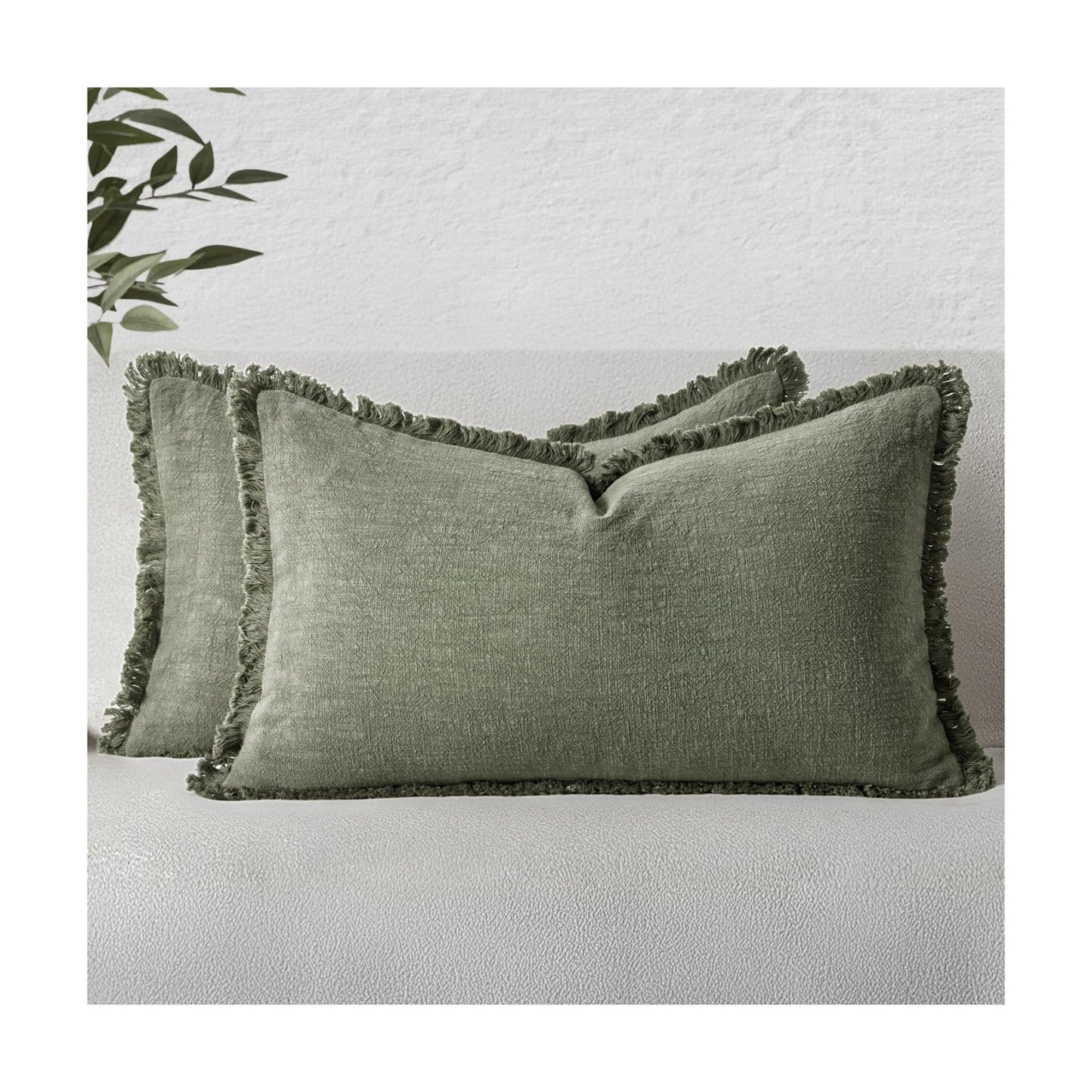 MIULEE Linen Decorative Lumbar Throw Pillow Covers Light Olive Green 12x20
