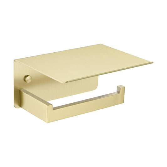 APLusee Brushed Gold Toilet Paper Holder with Shelf, 304 Stainless Steel Wall Mount Tissue Roll Holder for Bathroom