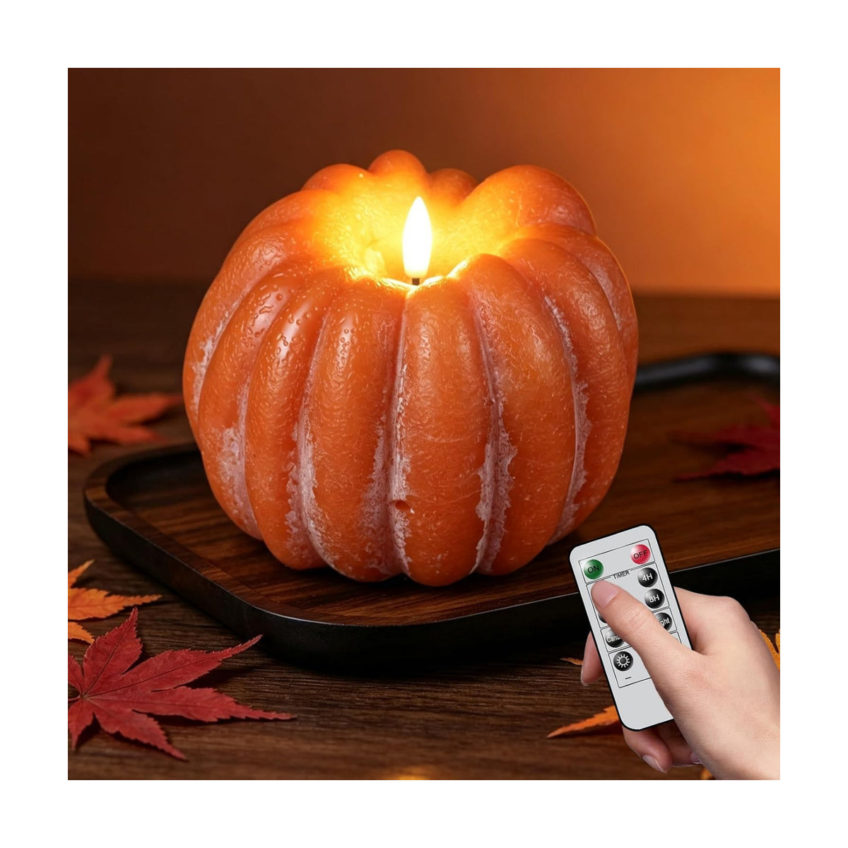 Wondise Orange Fall Decorations Real Wax Pumpkin Candles with Remote Timer | Battery Operated Fall Candles Fall Decor