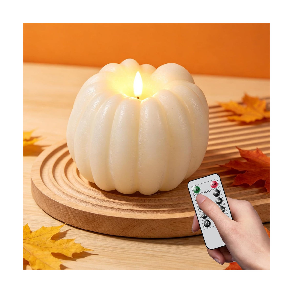 Wondise Fall Decorations Real Wax Pumpkin Candles with Remote Timer | White Battery Operated LED Candles Fall Decor for