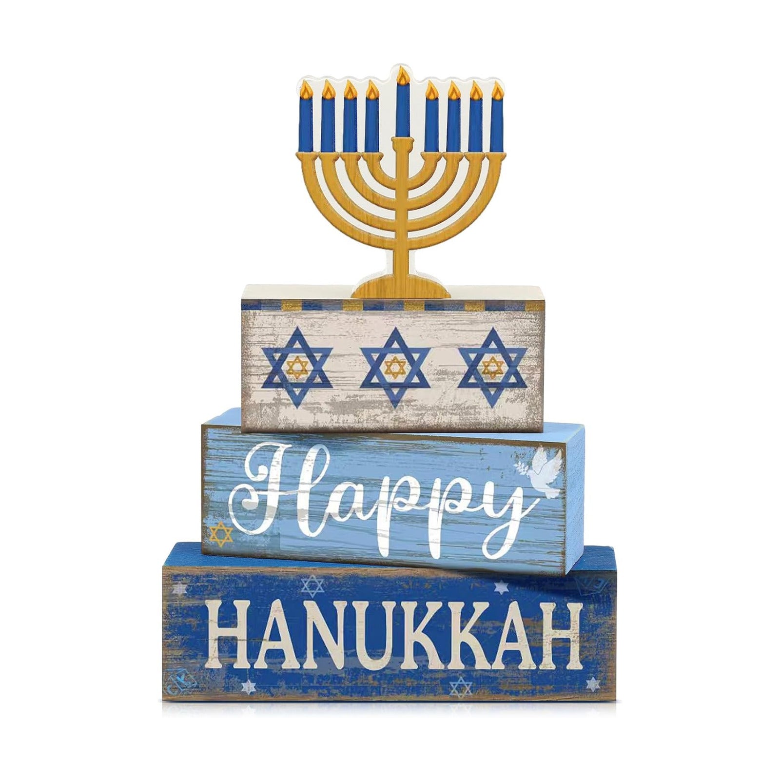 Lineshading 4 Pcs Hanukkah Decorations for Home Chanukah Table Decor Wooden Menorah Decoration Hanukkah Centerpiece