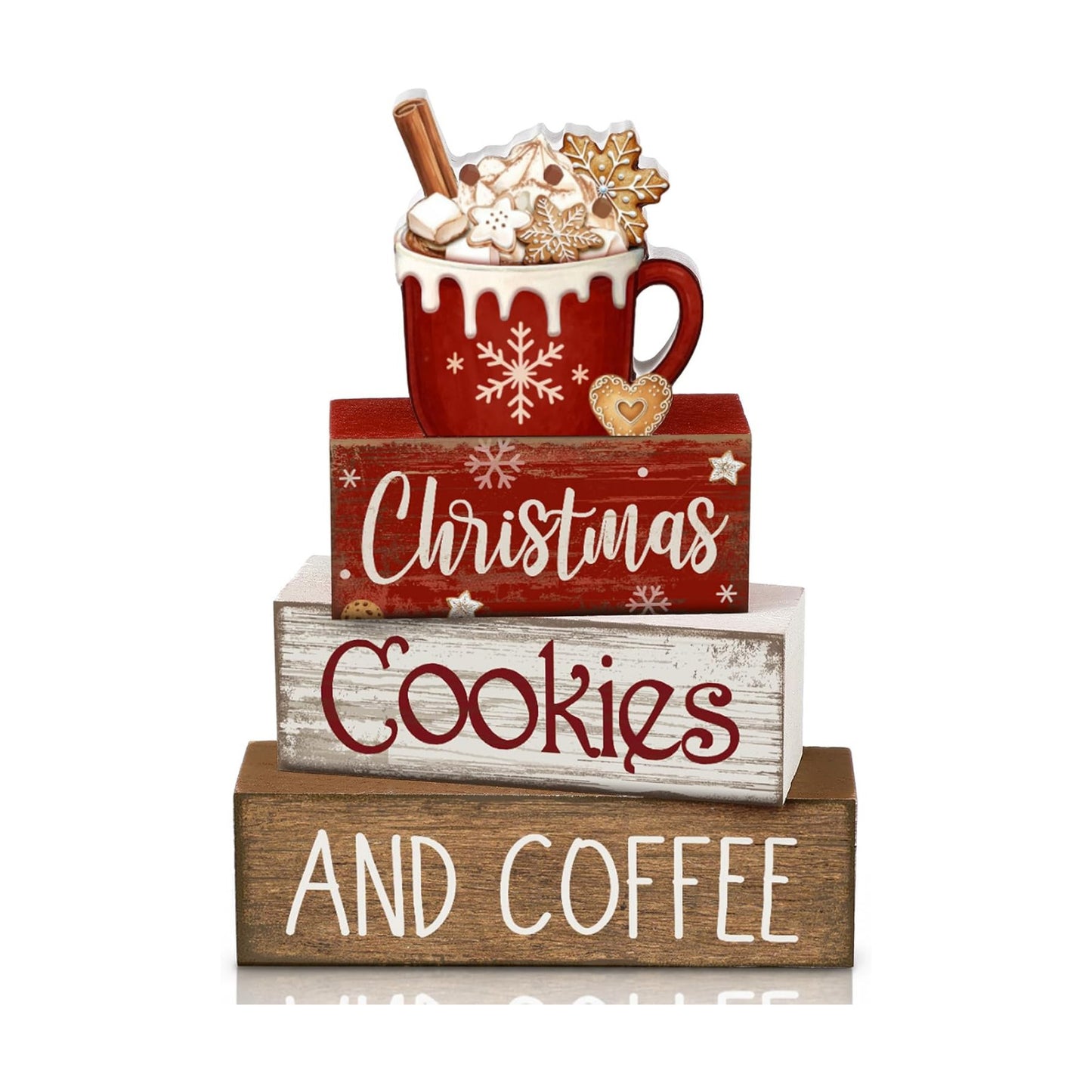 Lineshading 4 Pcs Christmas Coffee Table Decor, Hot Cocoa Wood Block Signs
