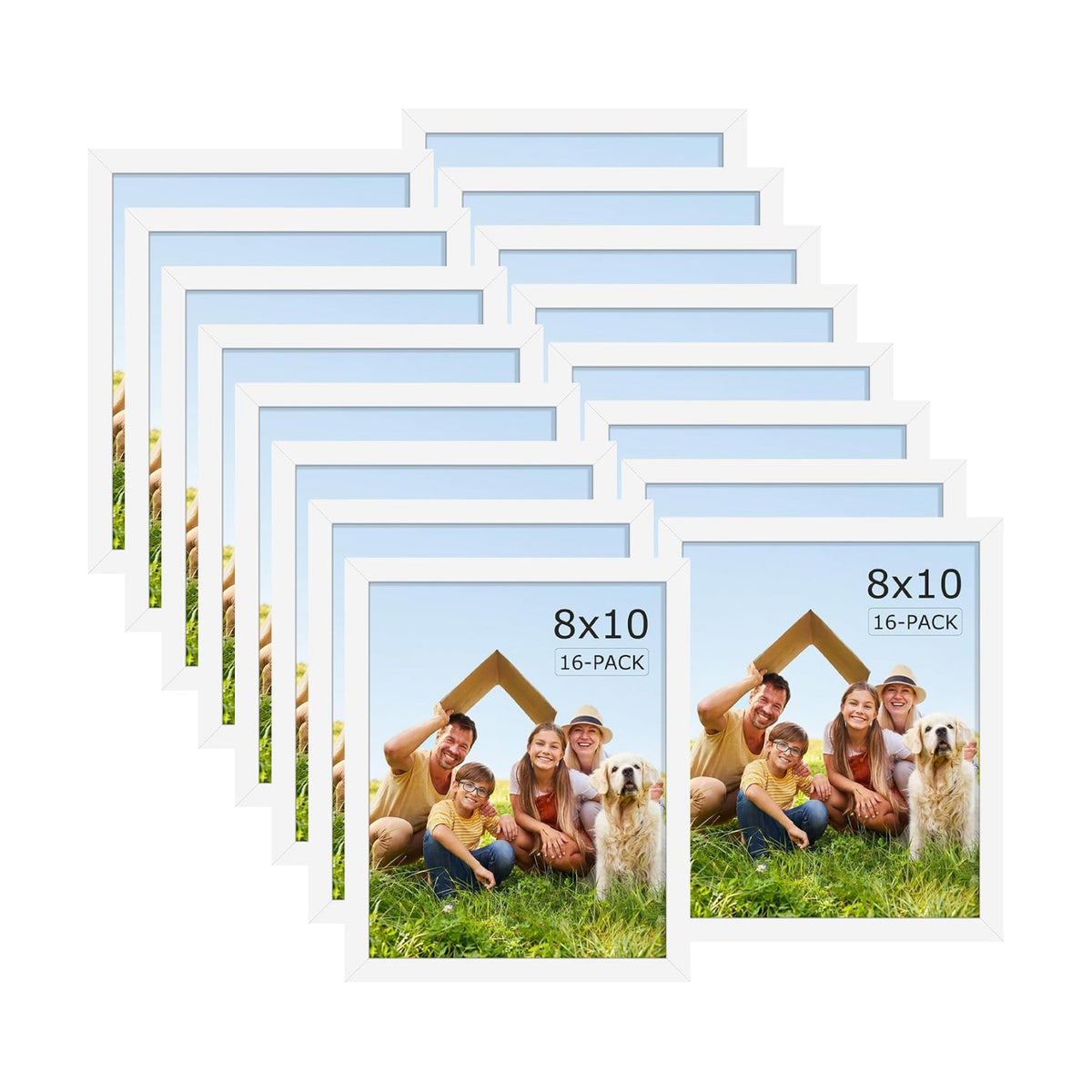 Wiscet 8x10 Picture Frame Set of 16, for Wall or Tabletop Display, White | Photo Frame with HD Plexiglass
