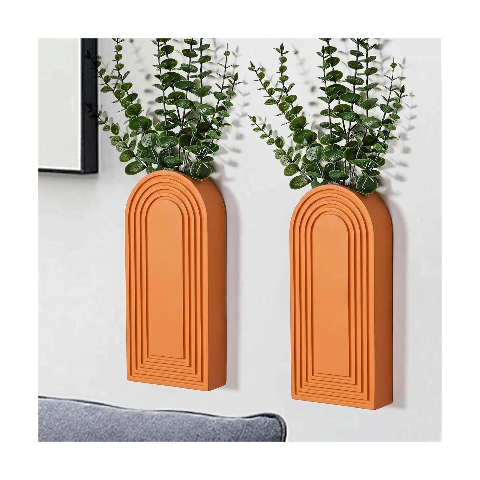 Dnnnii 2 Pack Wooden Wall Vase Set - Orange Finish Modern Farmhouse & Boho Wall Decor for Entryway, Hallway, Bathroom