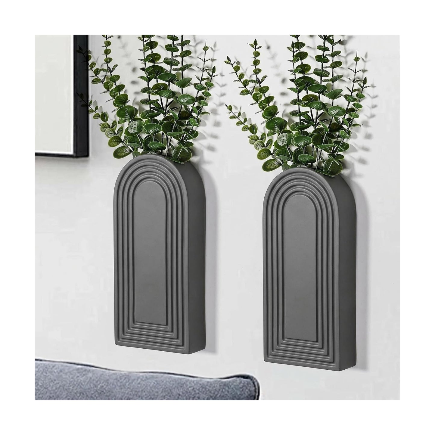 Dnnnii 2 Pack Wooden Wall Vase Set - Gray Finish Modern Farmhouse & Boho Wall Decor for Entryway, Hallway, Bathroom