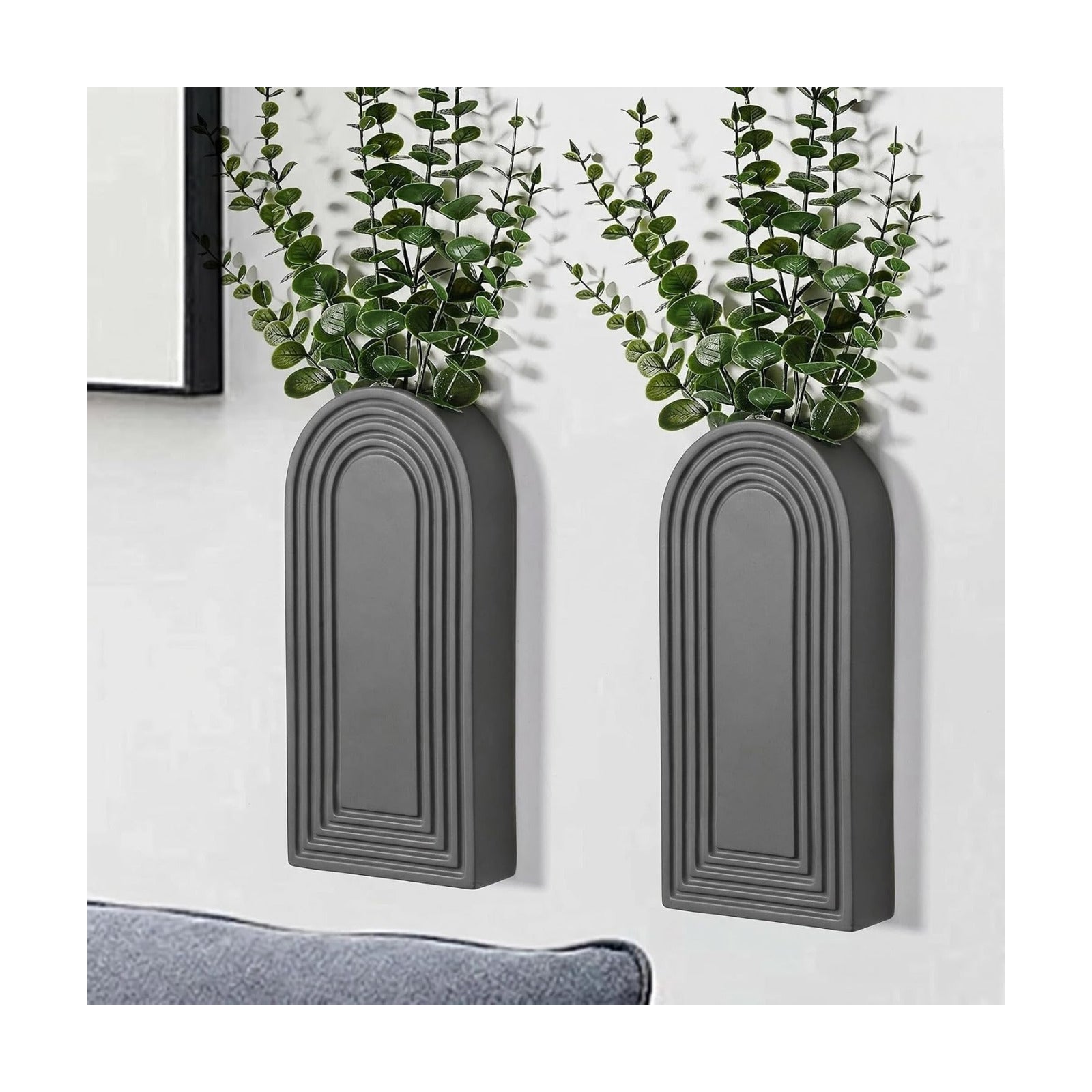 Dnnnii 2 Pack Wooden Wall Vase Set - Gray Finish Modern Farmhouse & Boho Wall Decor for Entryway, Hallway, Bathroom