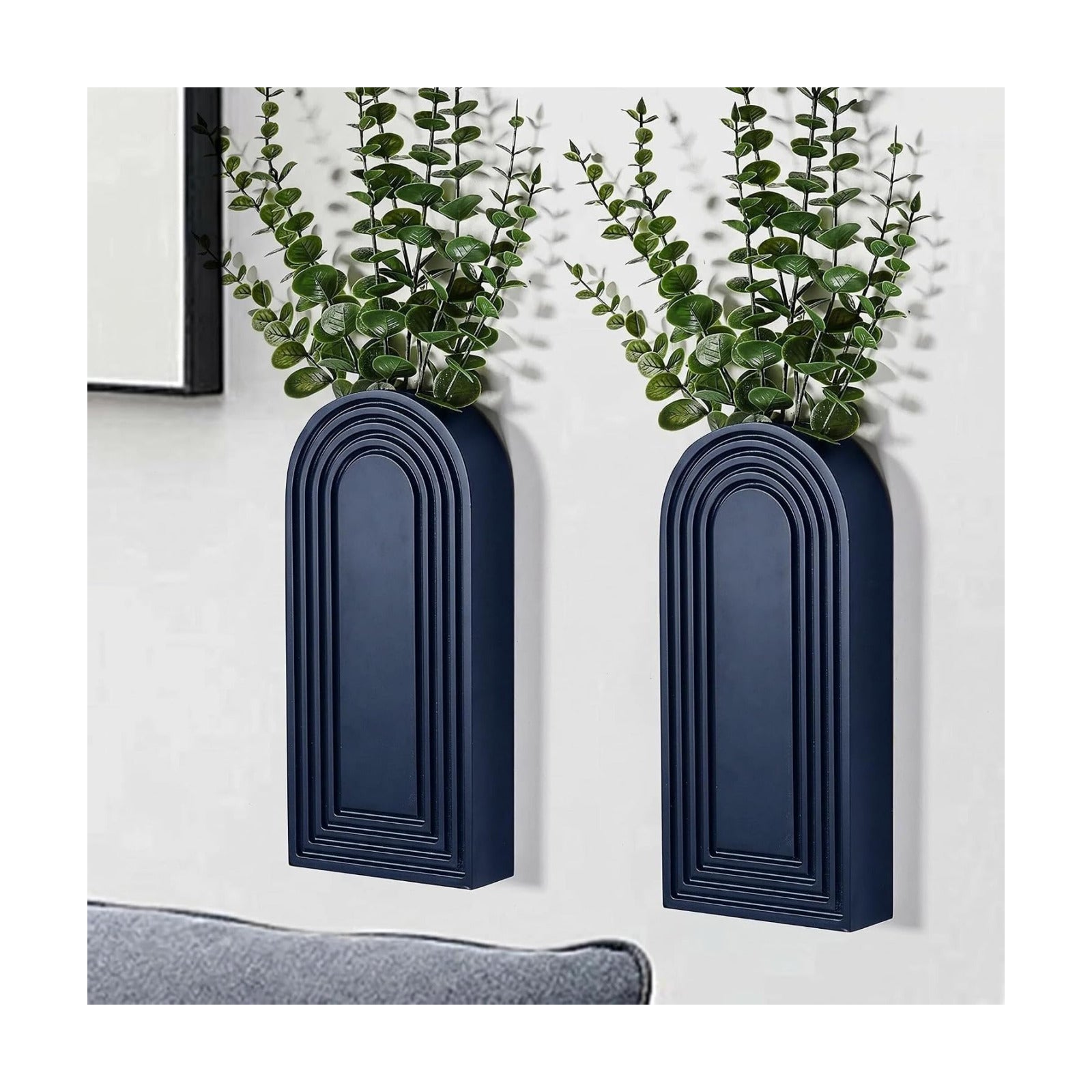 Dnnnii 2 Pack Wooden Wall Vase Set - Blue Finish Modern Farmhouse & Boho Wall Decor for Entryway, Hallway, Bathroom