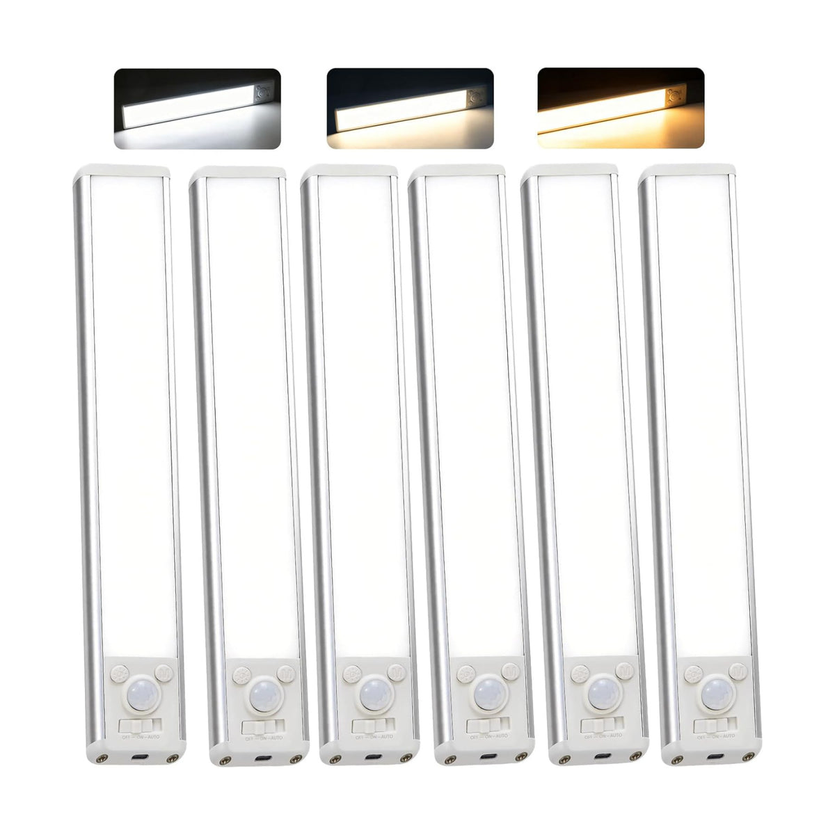 16inch Motion Sensor Light Indoor 6pcs Magnetic Closet Lights，Under Cabinet Lighting Wireless, Rechargeable,with 3