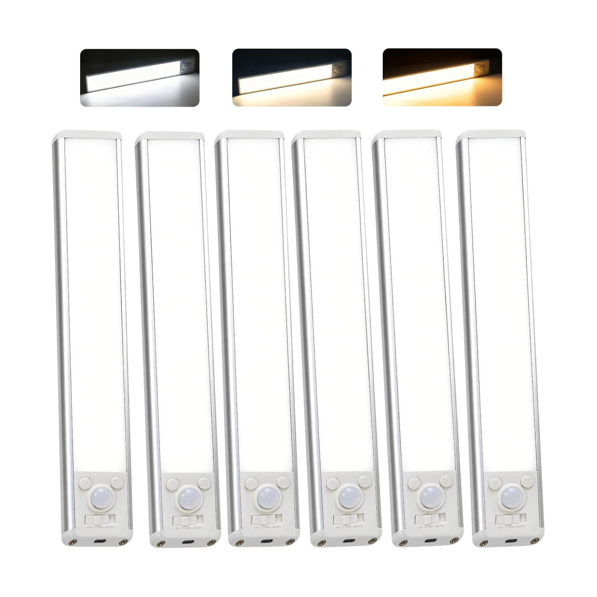 12inch Motion Sensor Light Indoor 6pcs Magnetic Closet Lights，Under Cabinet Lighting Wireless, Rechargeable,with 3