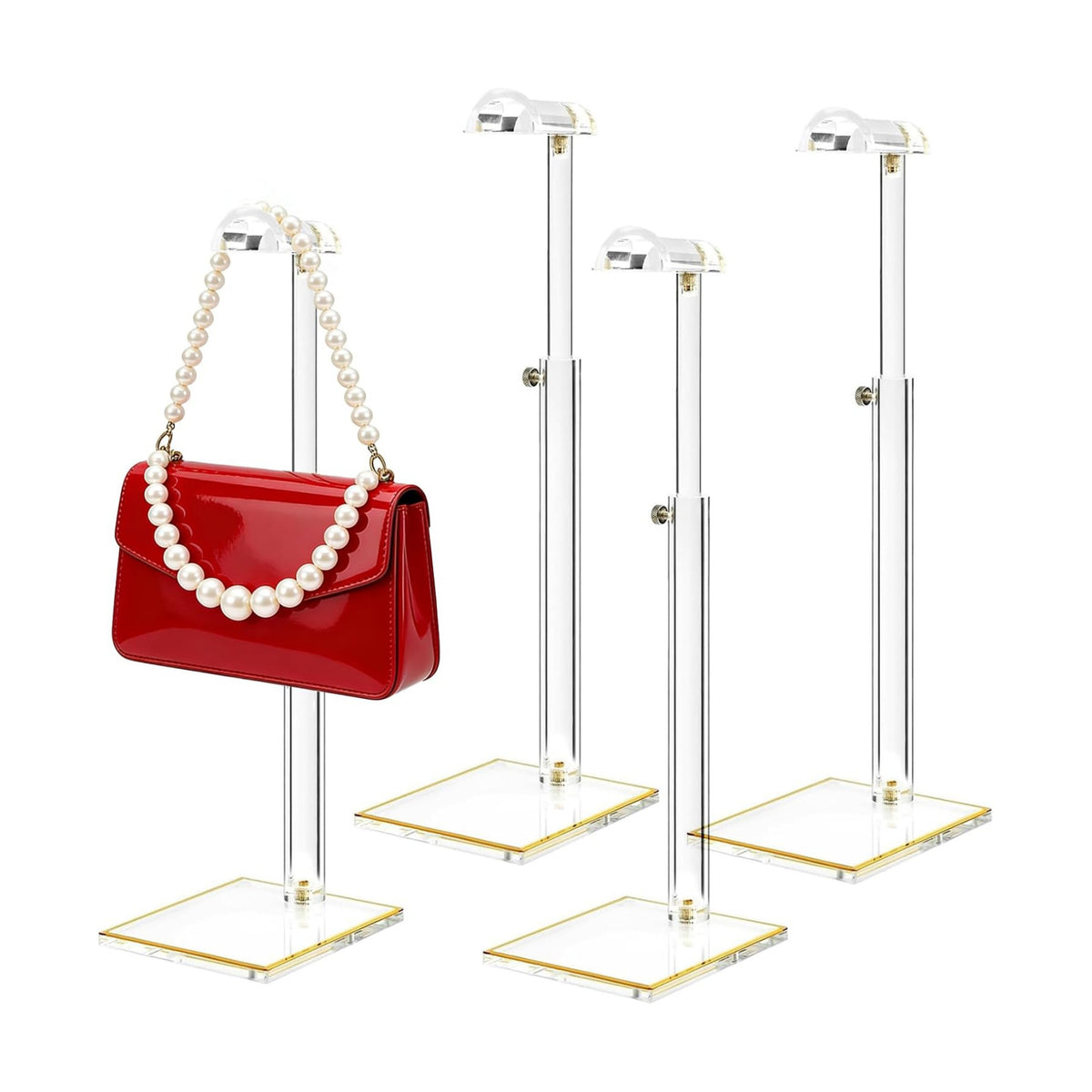 4 Pack Acrylic Purse Display Stand, 14"-24" Height Adjustable Handbag Stand | 8MM Stable Base, Clear Purse Holder, Home
