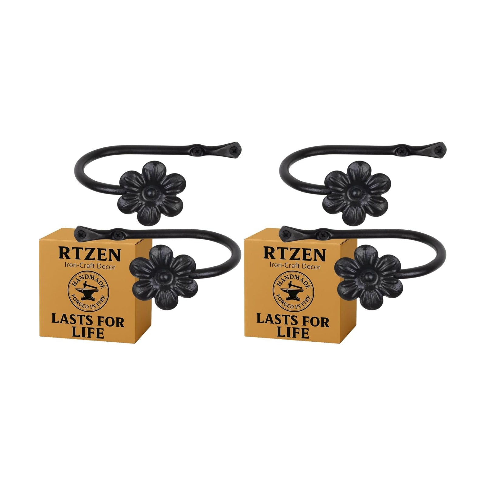 Decorative Metal Curtain Tiebacks - Farmhouse Wrought Iron Curtain Holdbacks - Drapery Holders for Wall - Unique Metal