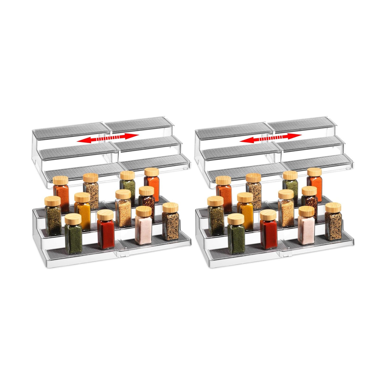 Oizeir Expandable Spice Rack Organizer for Cabinet (4 Pack), 3-Tier Clear Tiered Shelf, Non-Slip Adjustable Spice