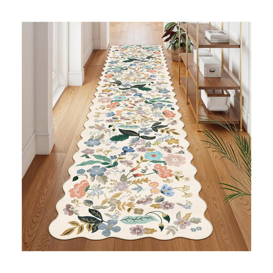 HY HAOYUNLAI Washable 2'6x10 Hallway Runner Rug Low Pile Scalloped Carpet