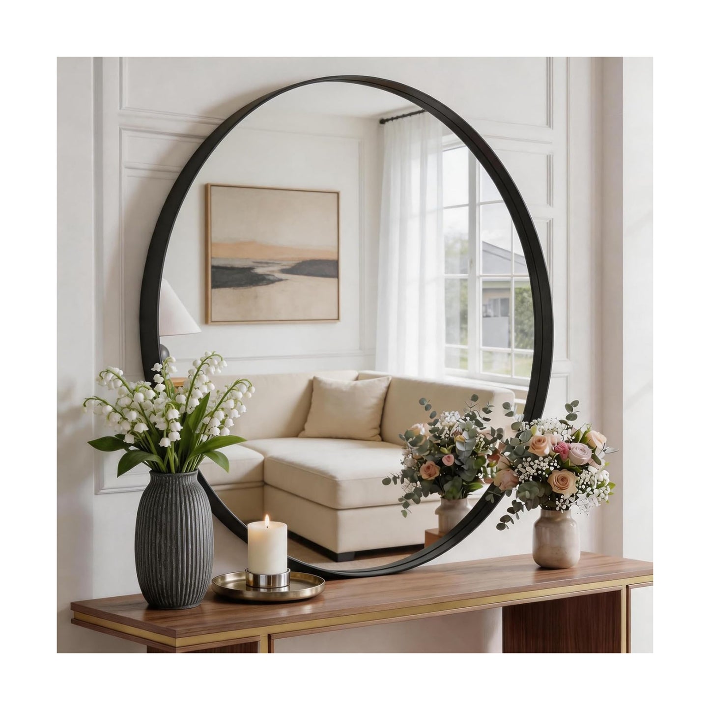 Bathroom Round Mirrors for Over Sink, 30 Inch Wall Circle Mirror with Matte Metal Frame, Modern Wall Mount Vanity