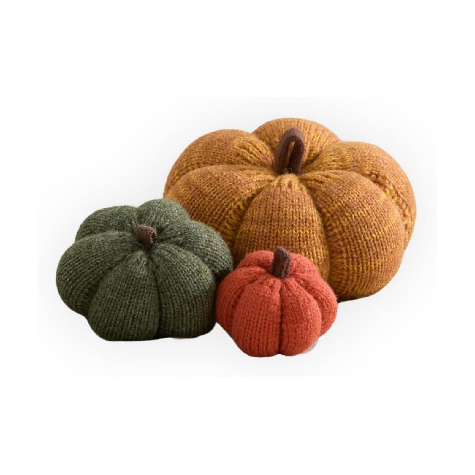 Set of 3 Multi-size Cozy Knit Pumpkins (Marigold Large Multi-size set)