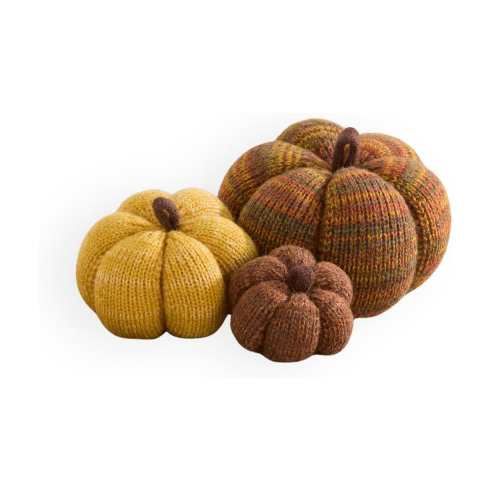Set of 3 Multi-size Cozy Knit Pumpkins (Spiced Maple Large Multi size set)