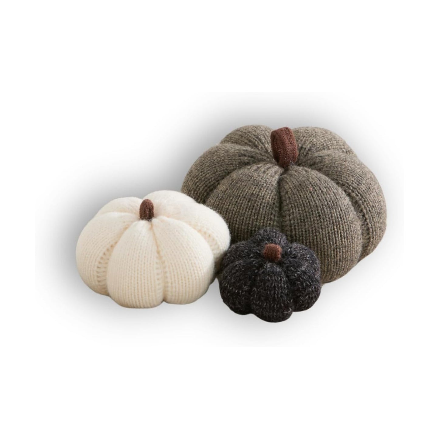 Set of 3 Multi-size Cozy Knit Pumpkins (Granite Large Multi-size set)