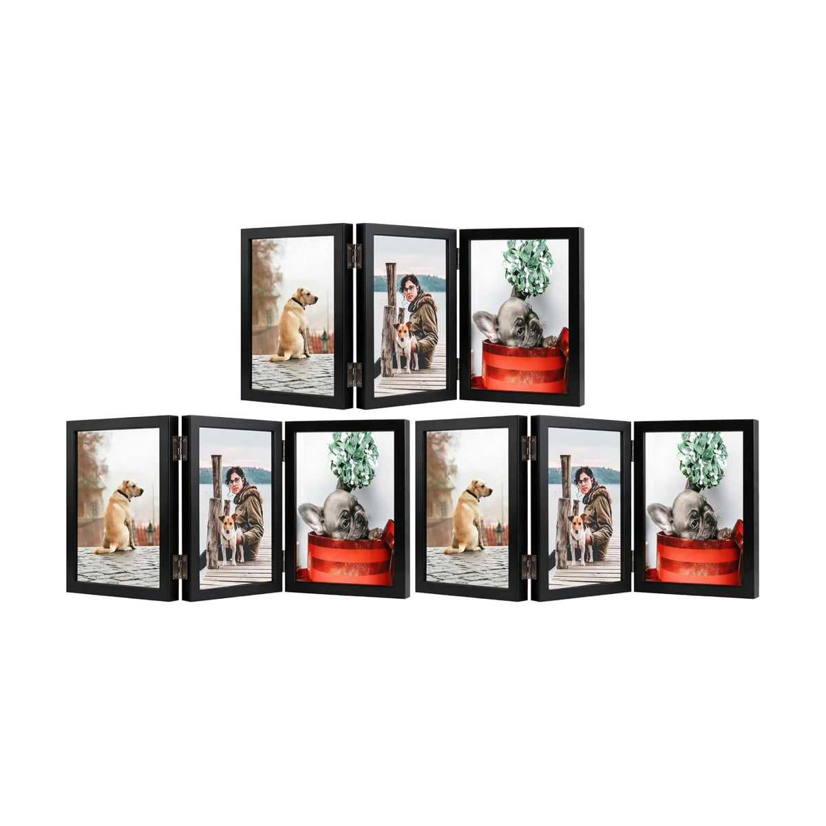 TOFOREVO 4x6 3 Picture Frame Triple Wooden Hinged Photo Frame Definition Glass Stand Vertically on Desktop or Tabletop