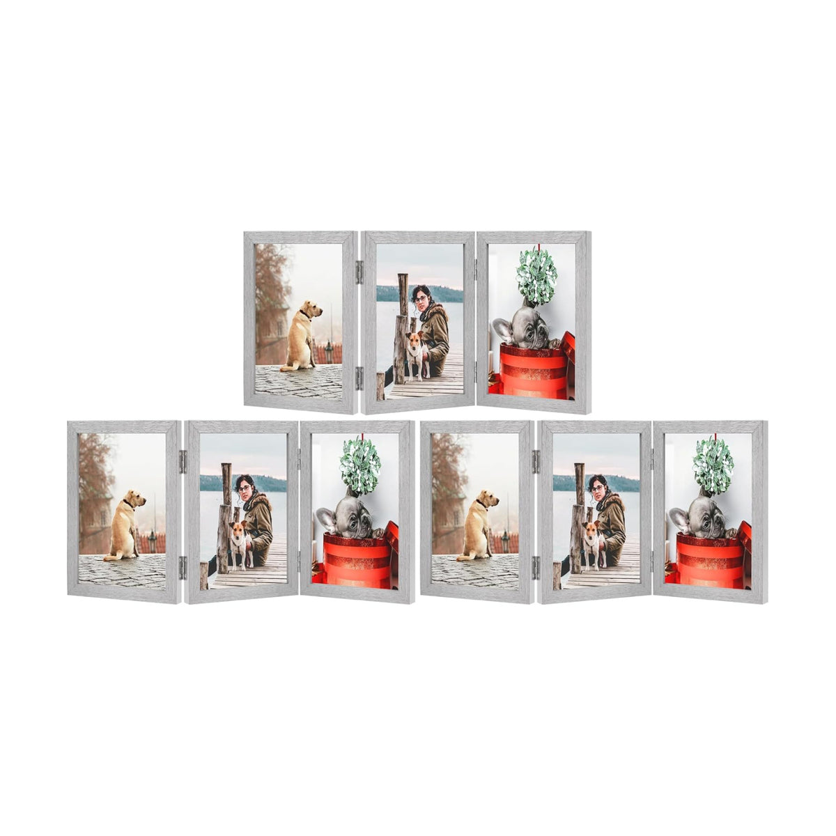 TOFOREVO 4x6 3 Picture Frame Triple Wooden Hinged Photo Frame Definition Glass Stand Vertically on Desktop or Tabletop