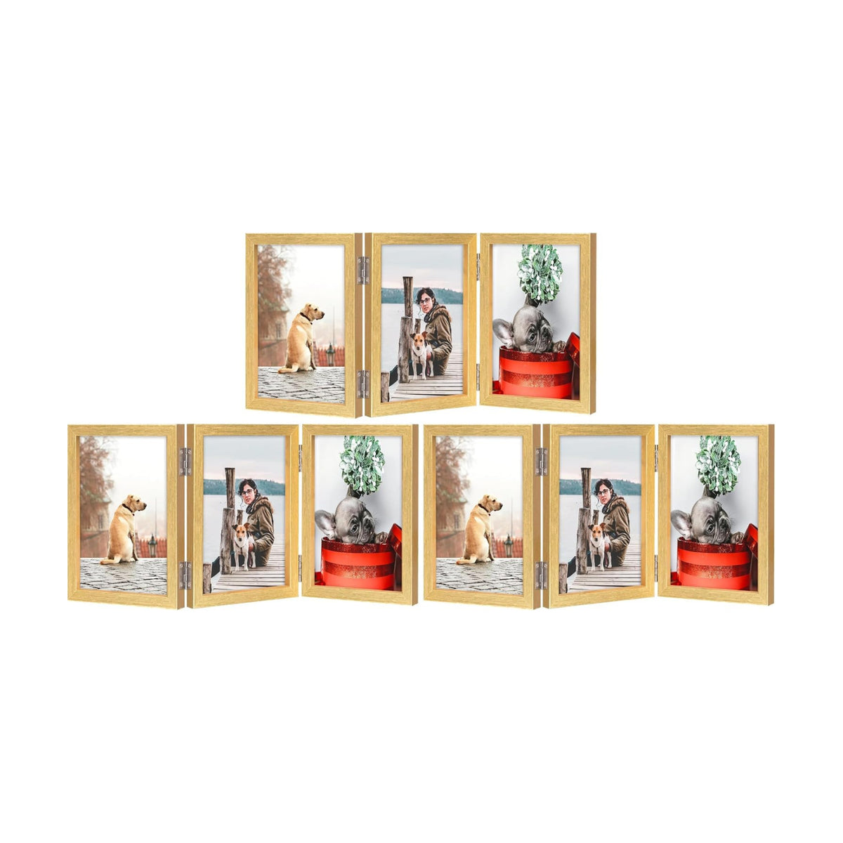 TOFOREVO 4x6 3 Picture Frame Triple Wooden Hinged Photo Frame Definition Glass Stand Vertically on Desktop or Tabletop