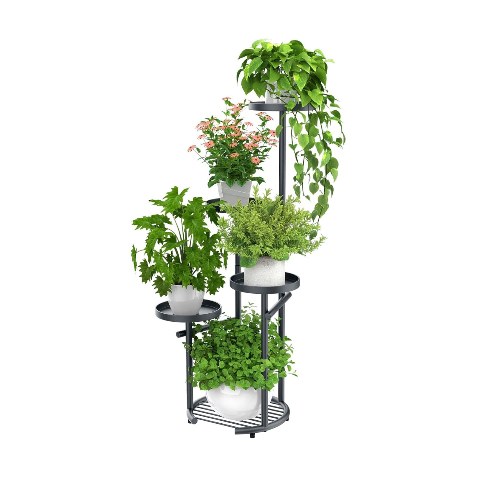 TOSKING Tall 5-Tier Round Metal Corner Plant Stand Indoor, Anti-Tip, Gray | 37.7-Inch Height, Space-Saving Design