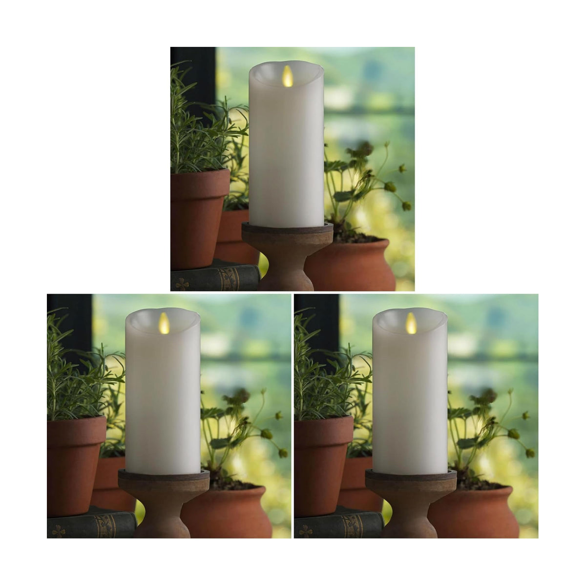 Luminara - Flameless LED Battery Operated Flickering Pillar Candles - White - Pack of 3-3x6.5 - Realistic Moving Flame
