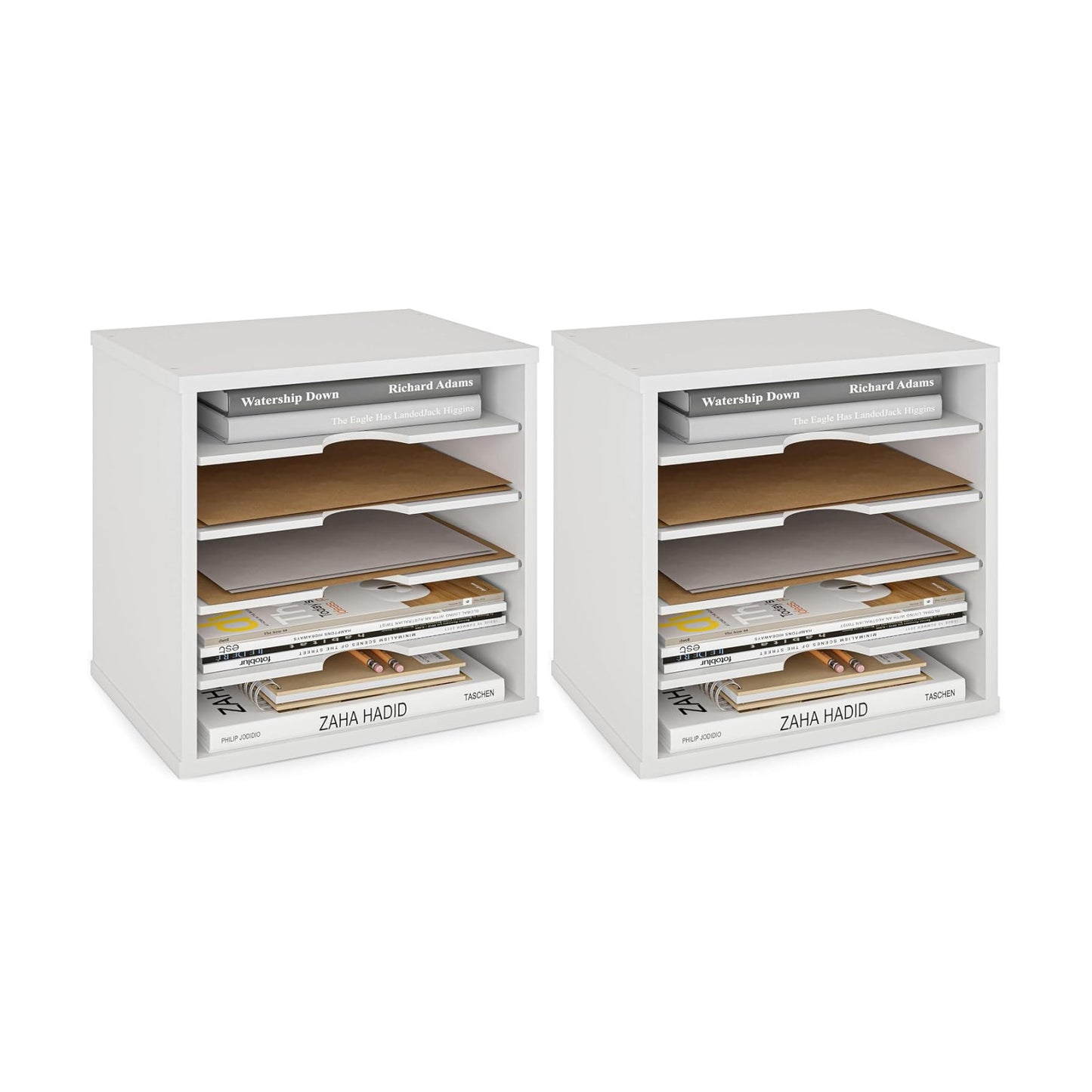 Ballucci File Organizer Paper Sorter, 5 Tier Adjustable Shelves Office Desk Organizer, 13 5/8" x 9 1/4" x 12", White