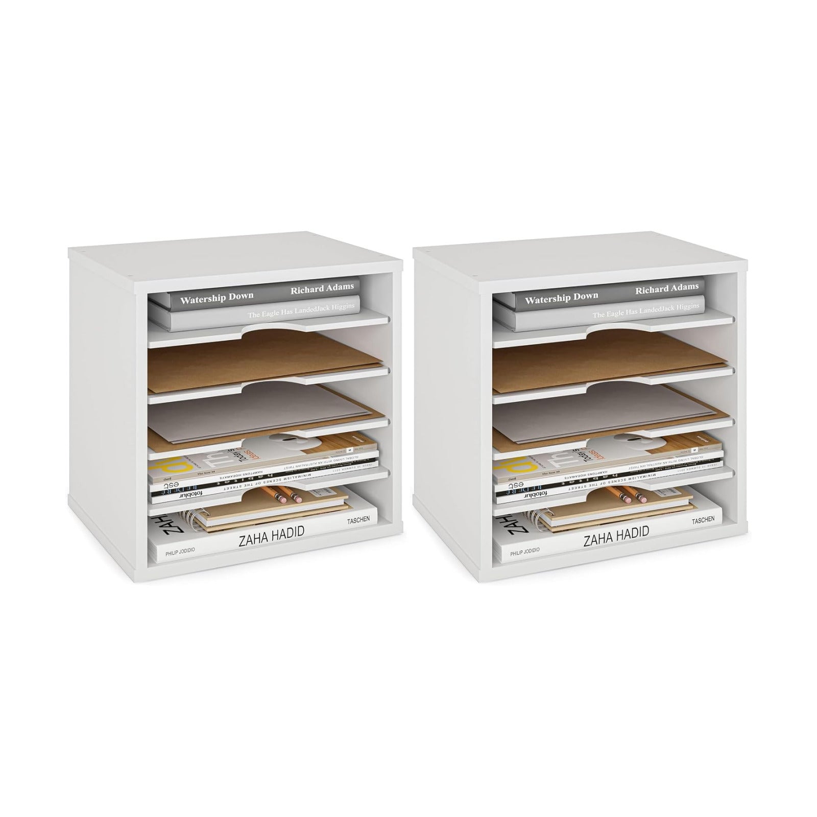 Ballucci File Organizer Paper Sorter, 5 Tier Adjustable Shelves Office Desk Organizer, 13 5/8" x 9 1/4" x 12", White