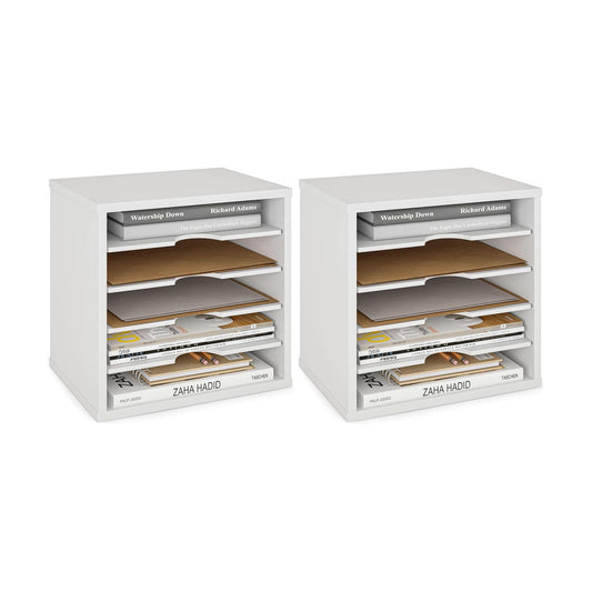 Ballucci File Organizer Paper Sorter, 5 Tier Adjustable Shelves Office Desk Organizer, 13 5/8" x 9 1/4" x 12", White