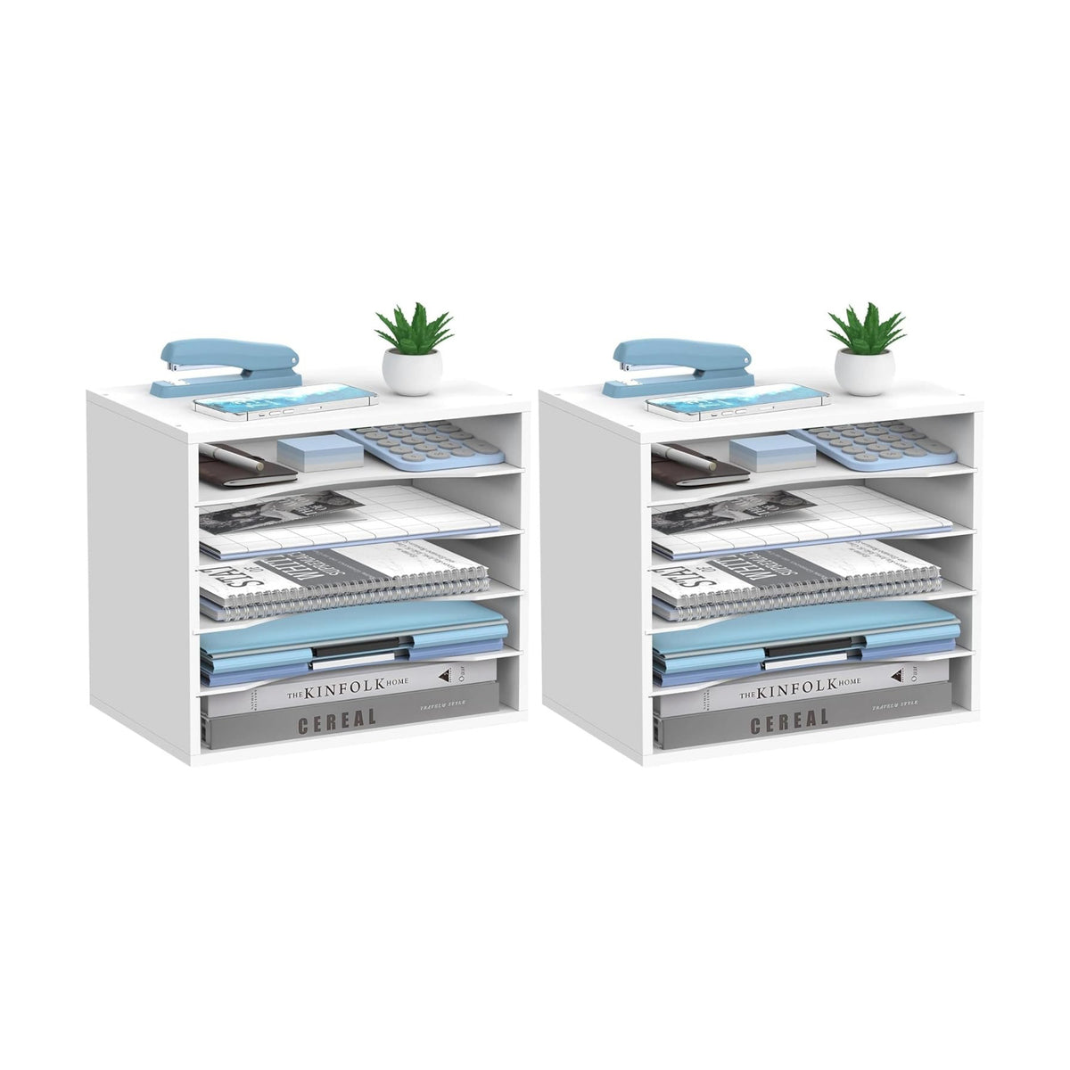 5-Tier Wood Desk Organizer, Paper Tray Organizer for Desk with Adjustable Storage Shelves, Desktop Mail Organizer and