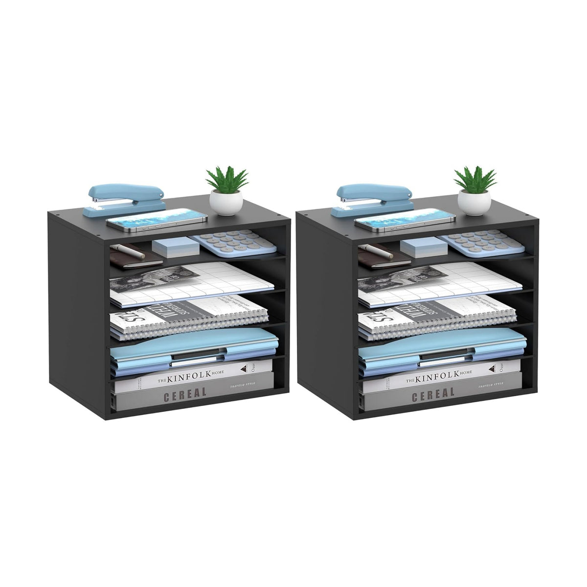 5-Tier Wood Desk Organizer, Paper Tray Organizer for Desk with Adjustable Storage Shelves, Desktop File Organization