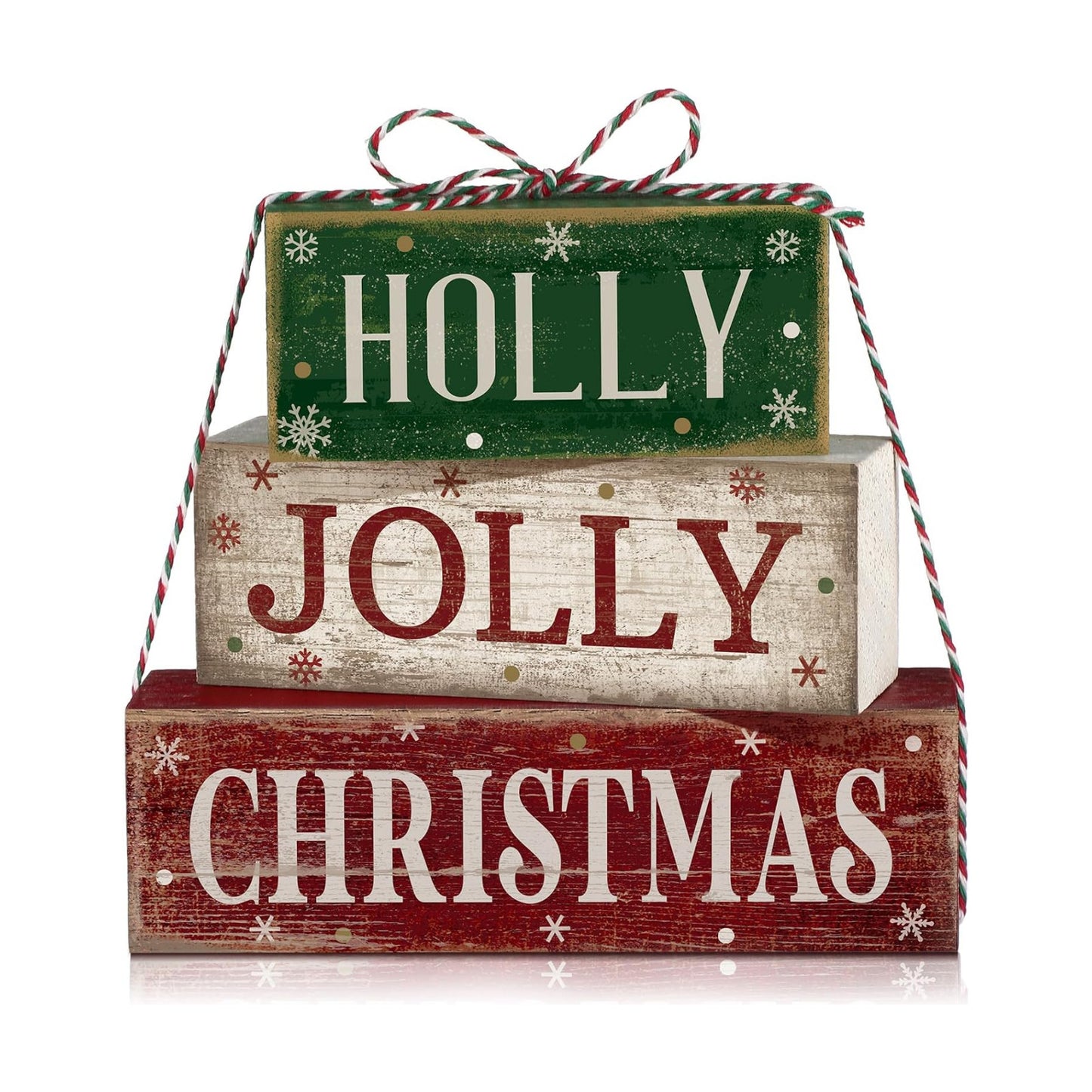 Moucuny 4 Pcs Christmas Table Decoration for Home Rustic Jolly Stacked Sign