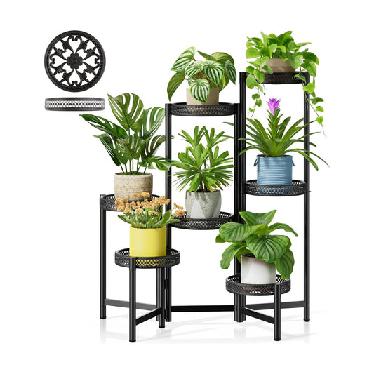 7 Tier Large Metal Plant Stand Indoor Outdoor with 7.9 Inch Wide Tray, Tiered Corner Plant Stand, Flower Display Holder