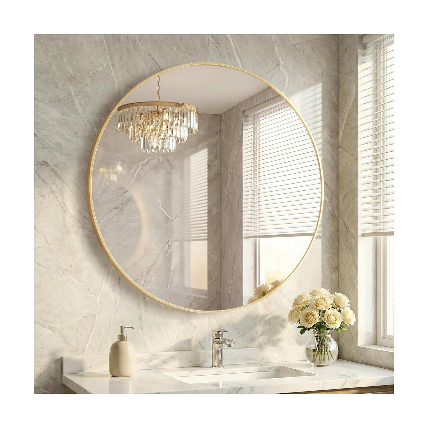 36 Inch Gold Round Bathroom Wall Mirror, Round Mirrors for Wall Decor, Circle Mirror for with HD Shatter-Proof Glass