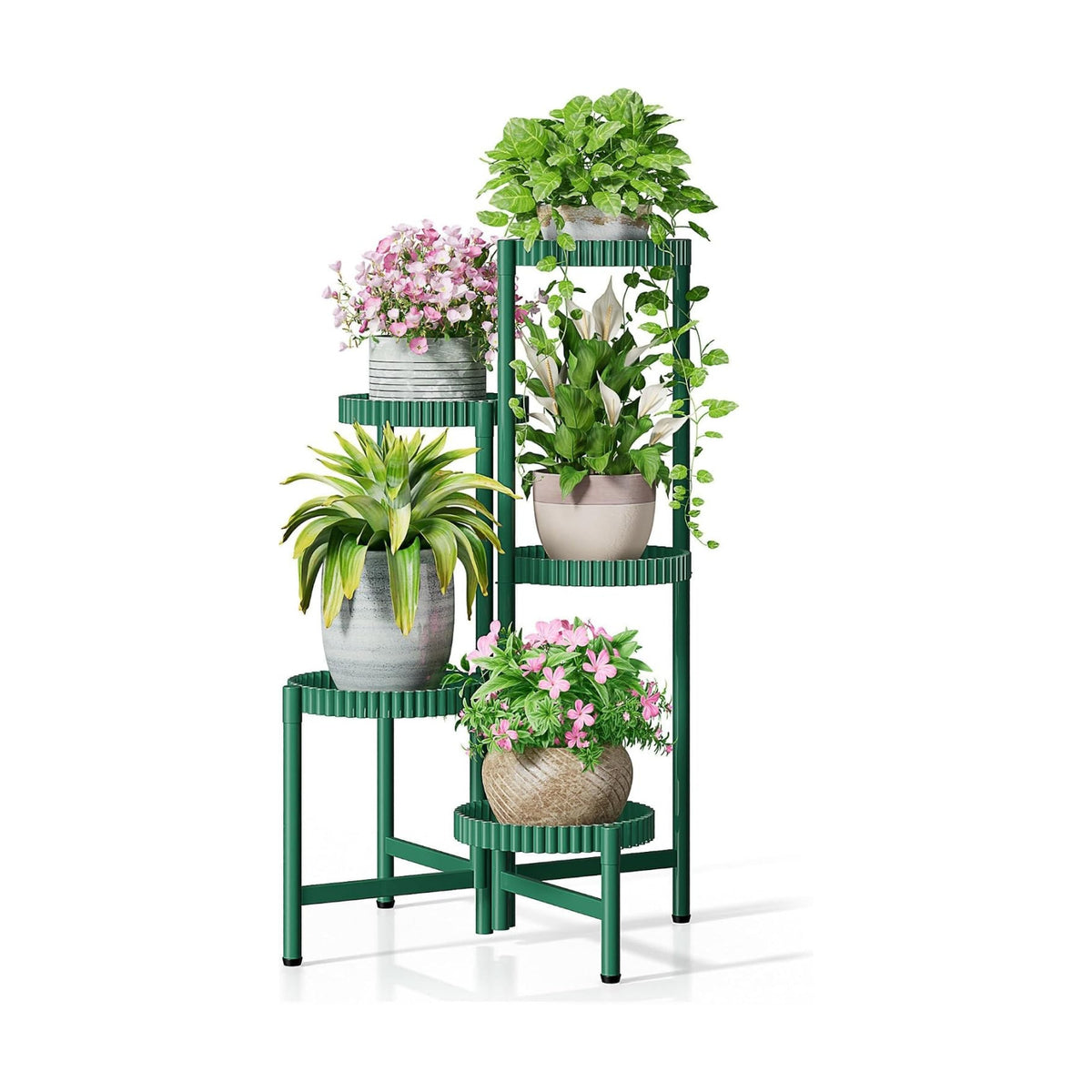 5 Tier Large Plant Stand Indoor, 7.9 Inch Wide Corner Tall Metal Plant Stands Outdoor for Multiple Plants, Folding